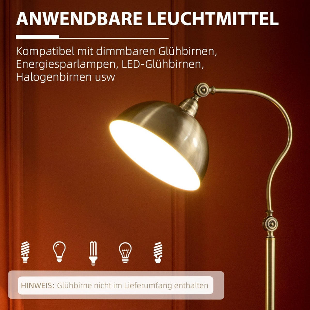 STEHLEUCHTE 152cm Stehlampe Retro Bogenlampe Messingoptik Verstellbar Wohnzimmer - Goldfarben, Metall (42/25.5/152cm) - Raelunyi