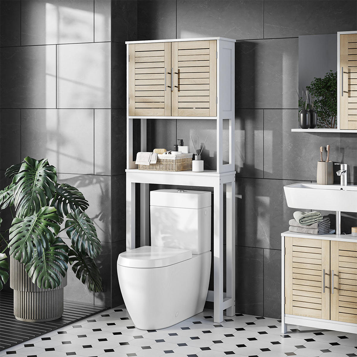 TOILETTENSCHRANK Looma Weiß/Eiche 70 x 180 cm mit 2 geschlossenen Fächern - Weiß, Holzwerkstoff (70/180/23cm) - Vicco