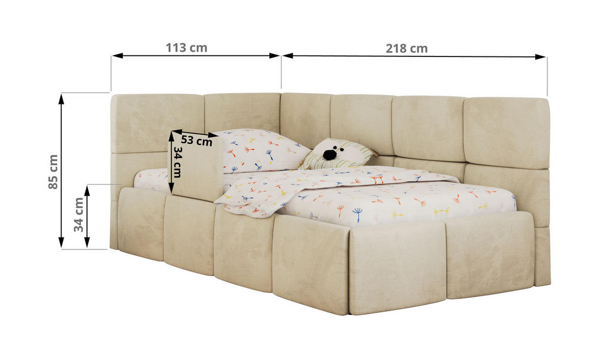 DĚTSKÁ POSTEL ARVO ALTA 90/200 - Béžová Samet - Pravá - béžová, textil (90/200cm) - MKS