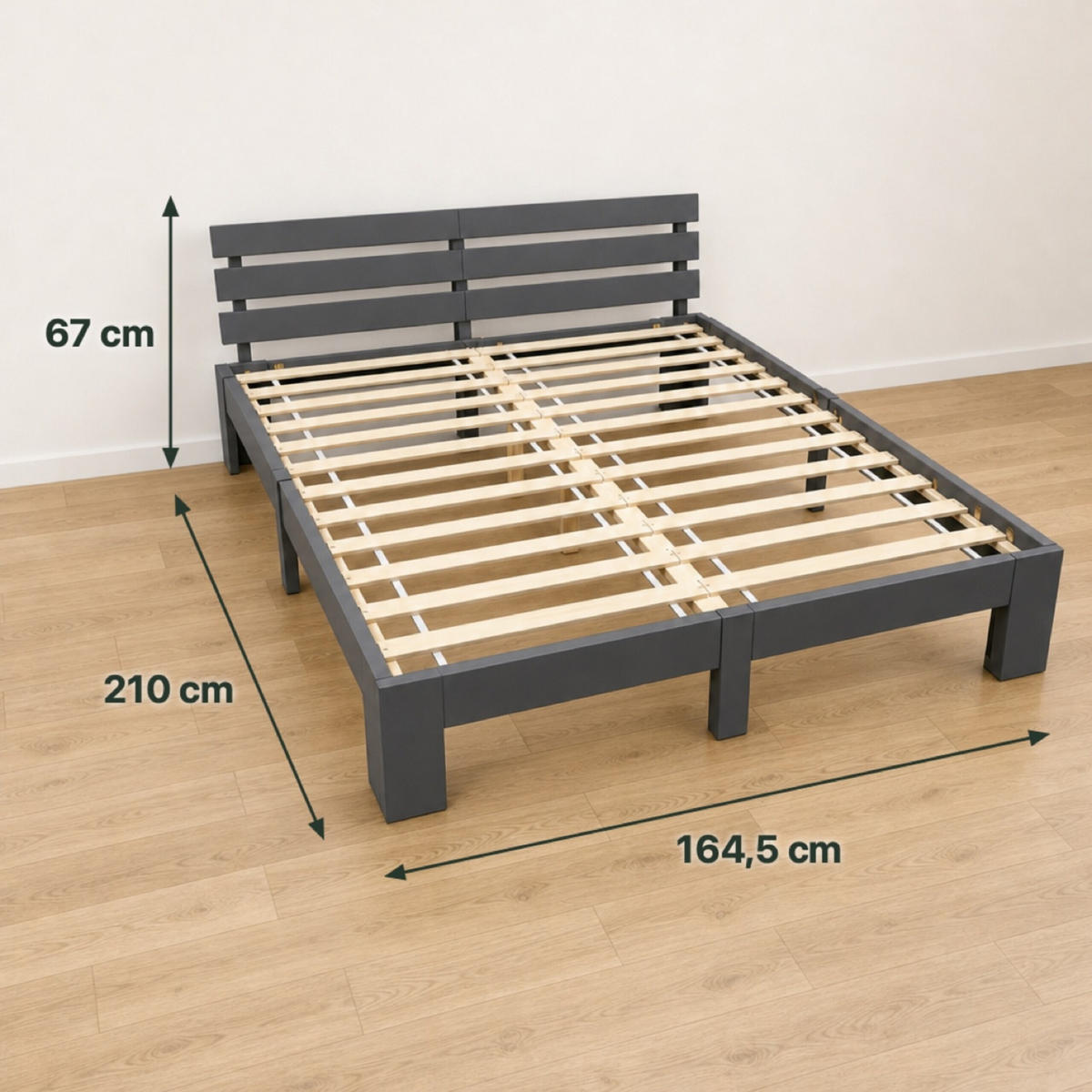 BETT Grau Massivholz mit Lattenrost 160x200 cm - Anthrazit, Holz - Relaxdays
