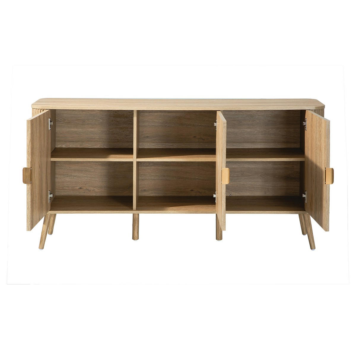 3DVEŘOVÁ kulatá příborník s lamelovým čelem v dubovém imitaci, šířka 150 cm - MAHO - jabloňová, kompozitní dřevo (150/77/39cm) - Calicosy