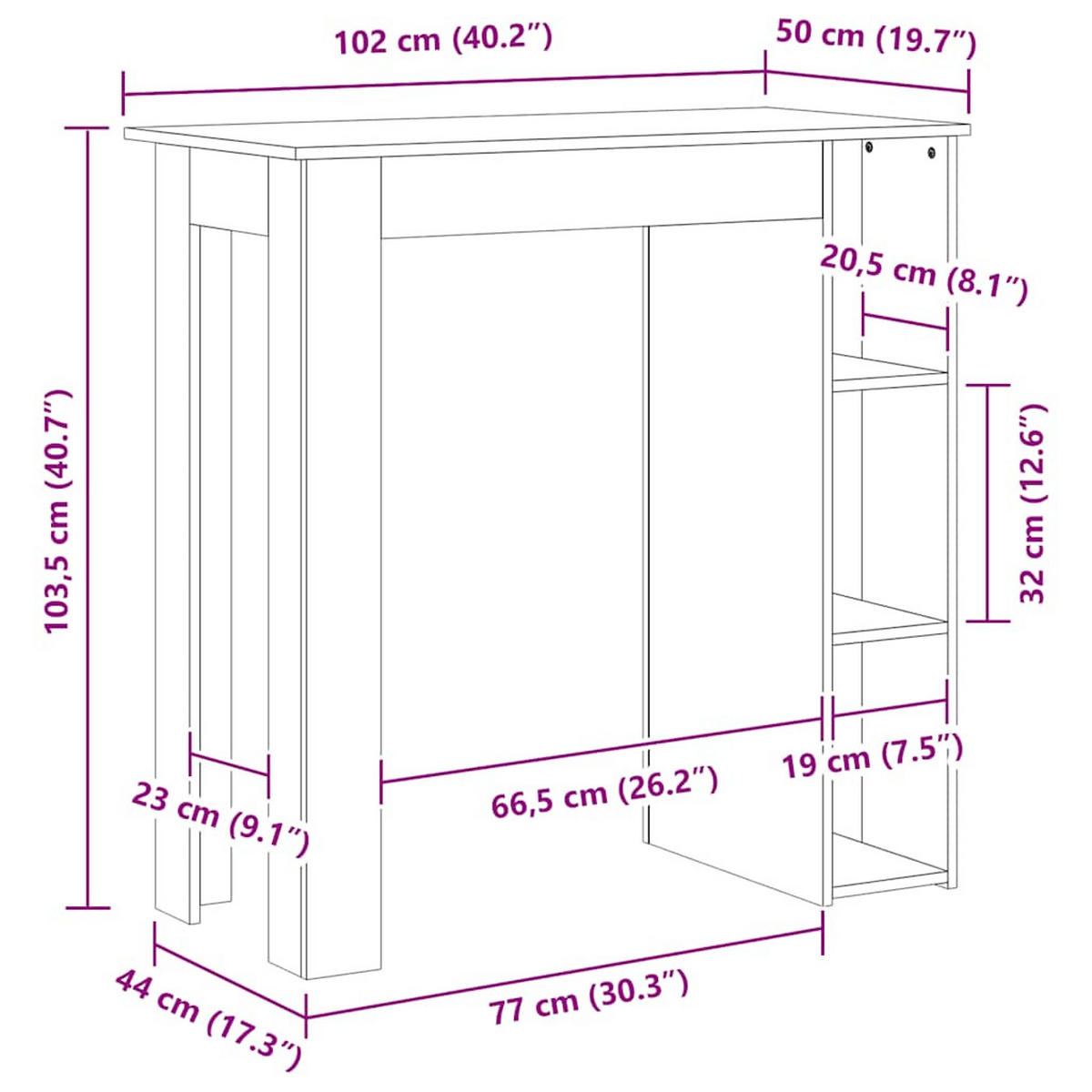 BARTISCH MIT REGAL WEISS 102X50X103,5 CM HOLZWERKSTOFF - Weiß, Holz (102/50/103.5cm) - vidaXL