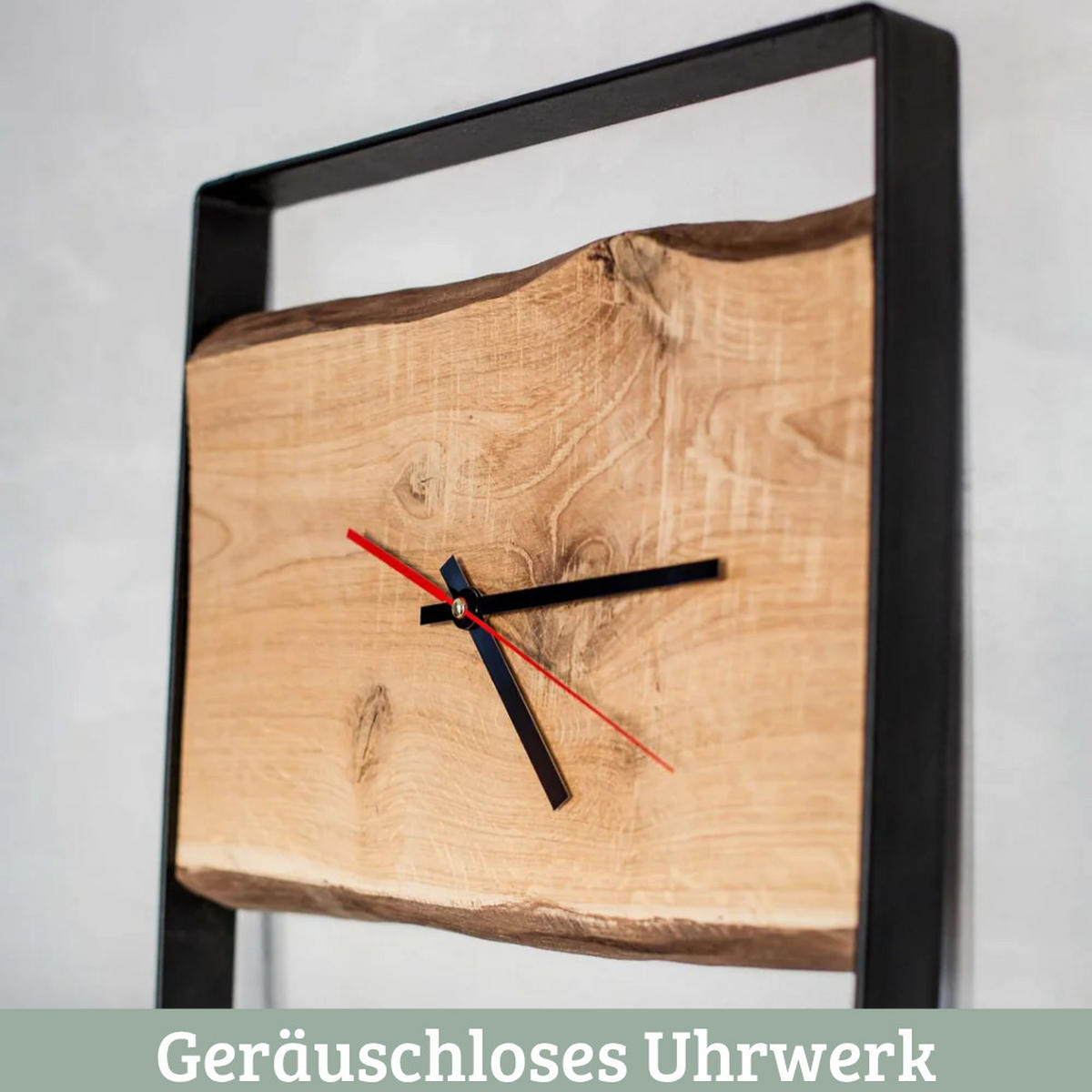 WANDUHR groß Holz EFFO HANDGEFERTIGT 37x37 cm Eiche Geräuschlos - Braun, Holz (37/37/4cm) - DELUKE