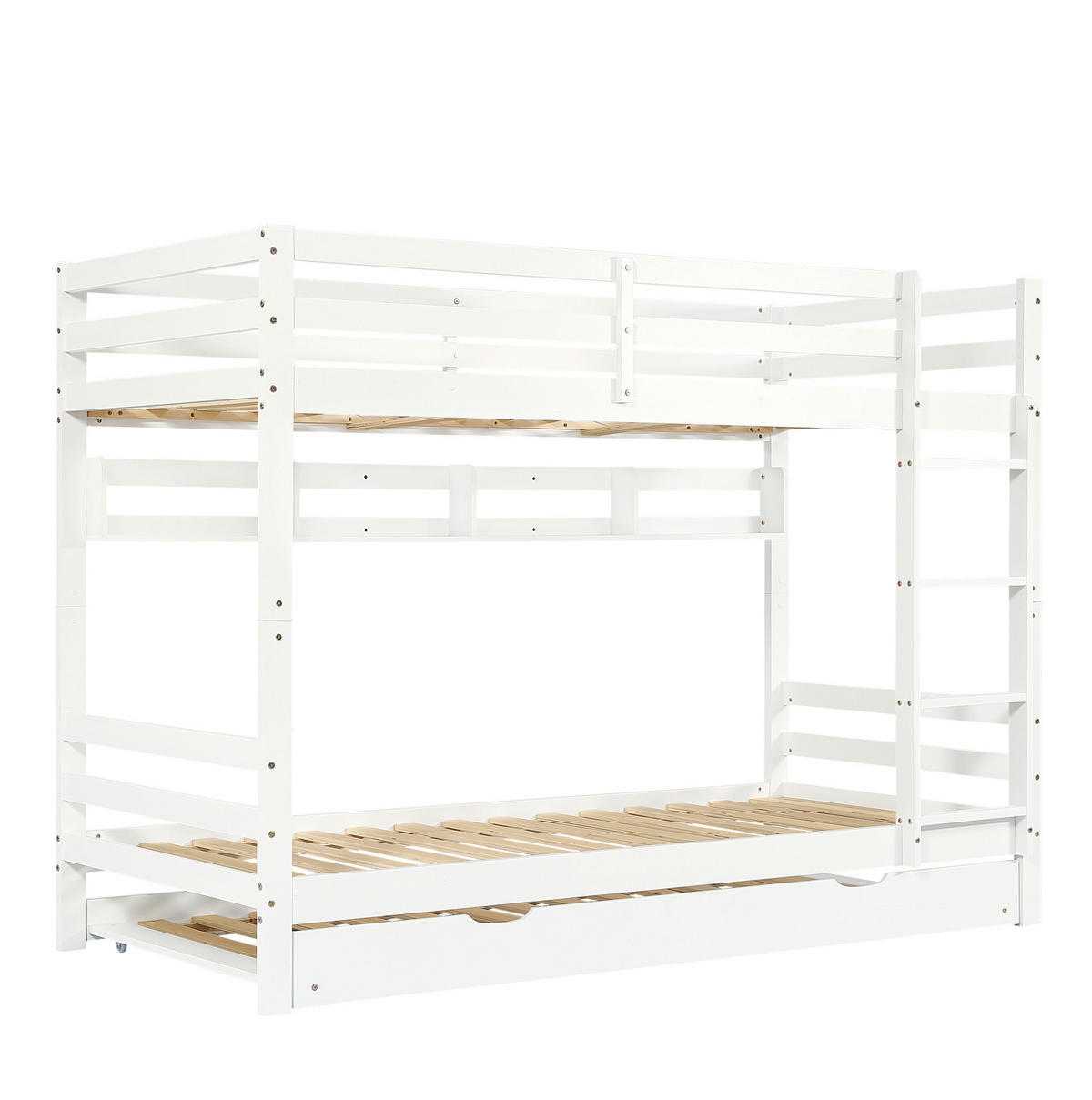 ETAGENBETT mit ausziehbarem Bett, Regalfach und 4-stufiger Leiter, Weiß, 90/200 cm - Weiß, Holz (90/200cm) - MIVRAY