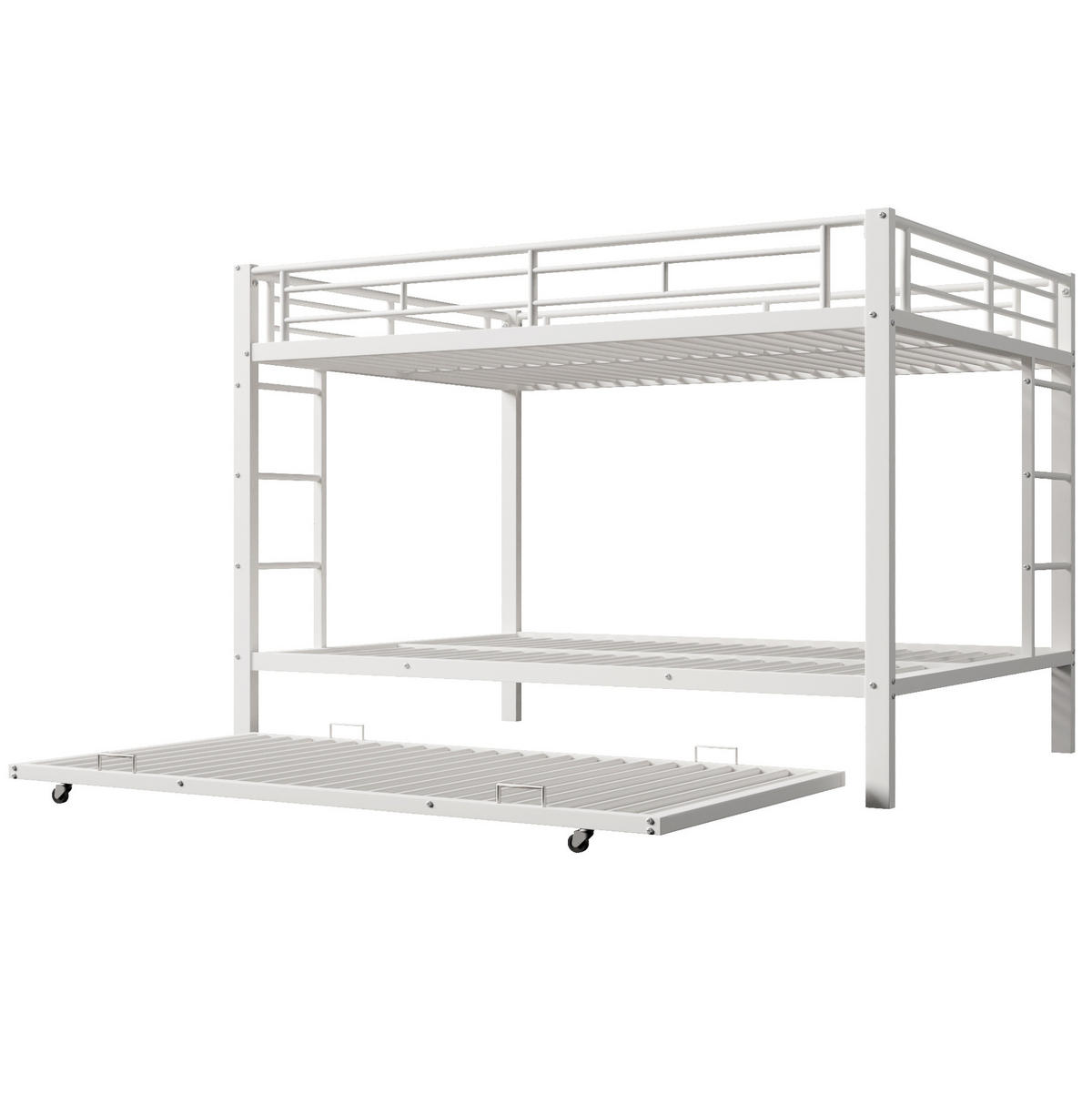 ETAGENBETT aus Metall 140x200 cm Weiß mit Ausziehbett und hohen Geländern - Weiß, Metall (140/200cm) - Modfu