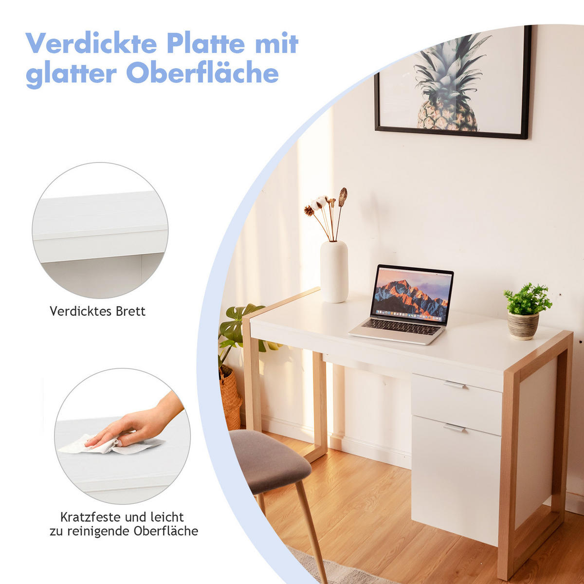 SCHREIBTISCH Weiß - Weiß, Holz (50/112/75cm) - COSTWAY