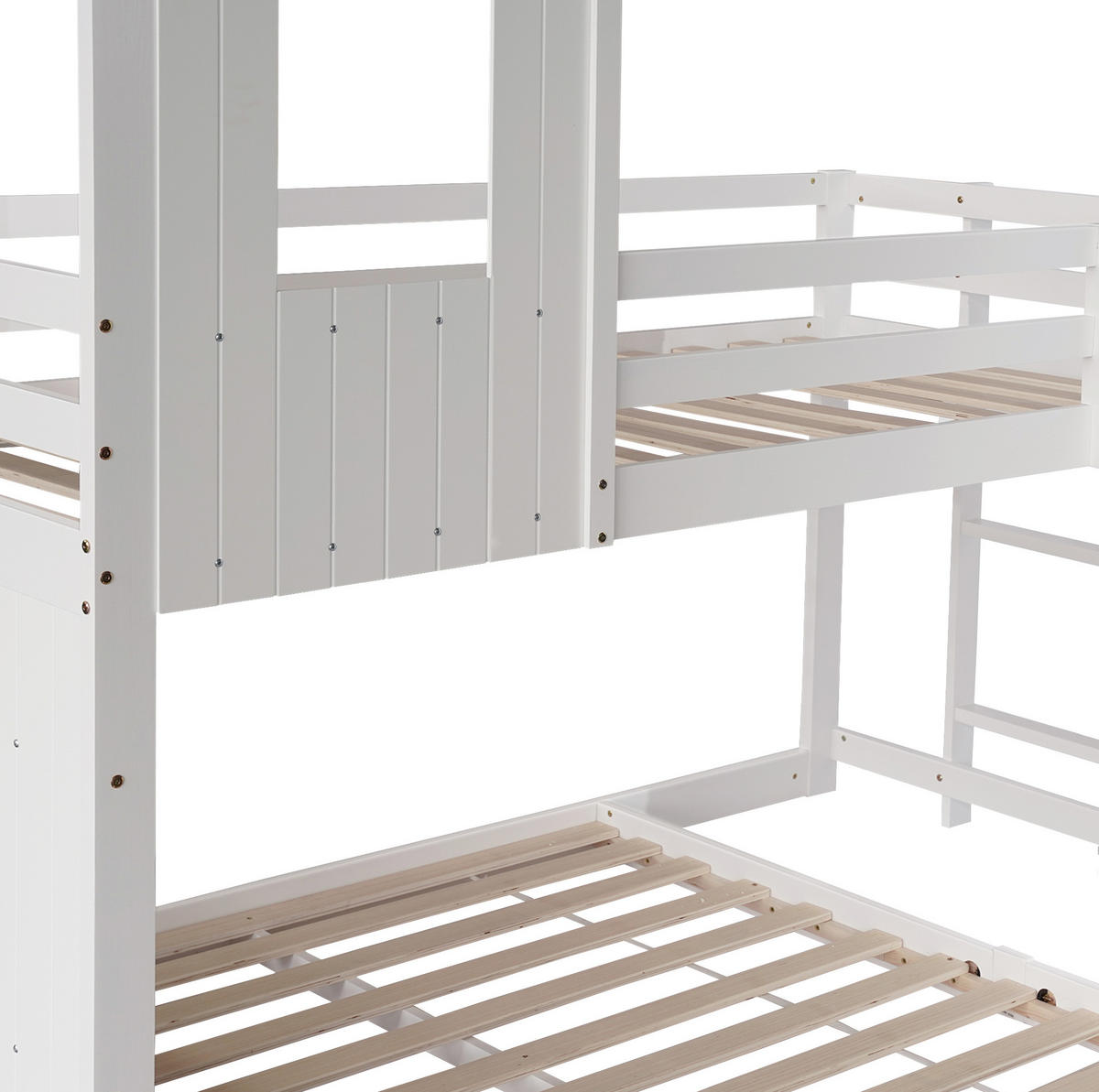 ETAGENBETT 90/200 & 140/200 cm mit Rutsche, Hausdesign und Leiter - Weiß, Holzwerkstoff (90/200cm) - OKMYHOME