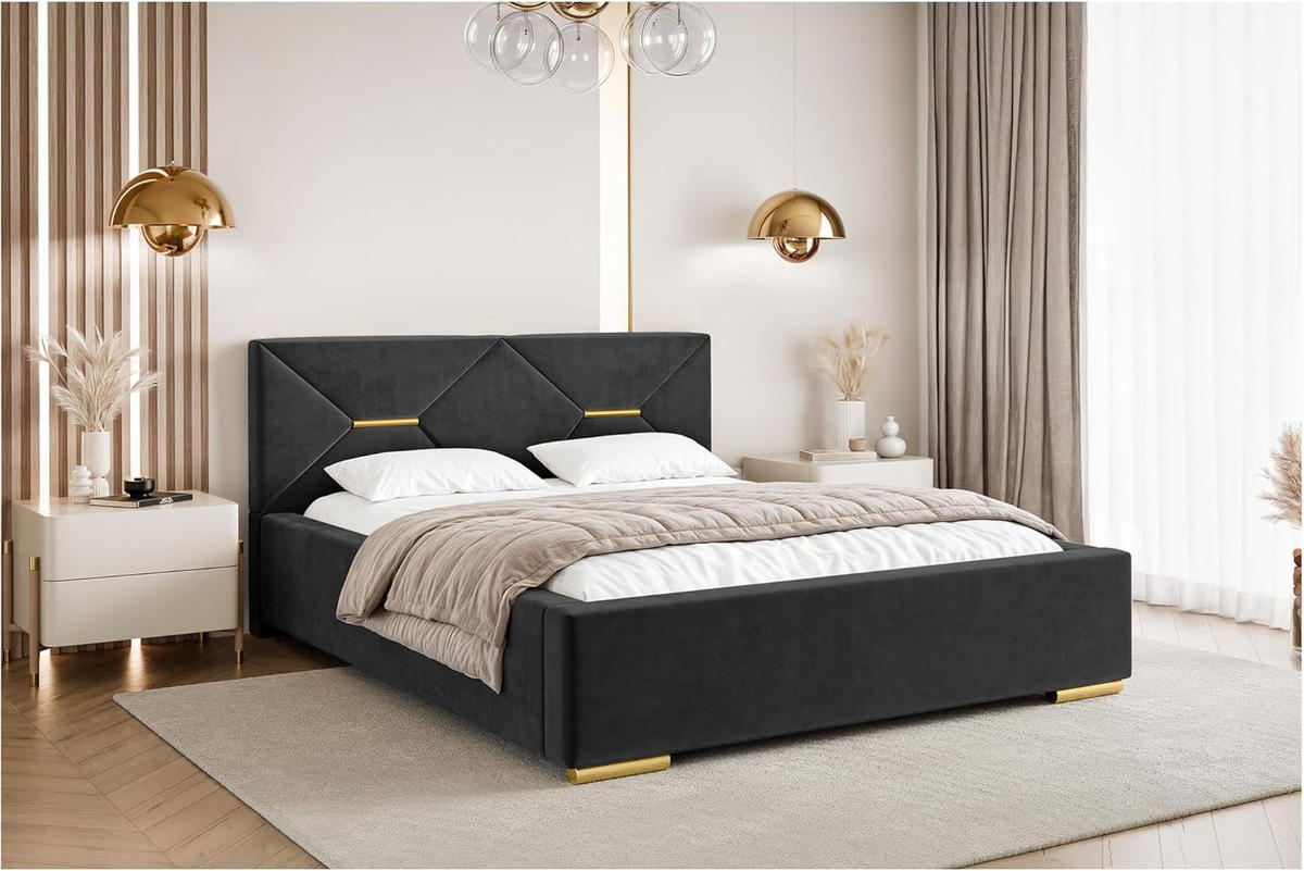 BETT LIZZY - Goldfarben/Schwarz, Holzwerkstoff (120/200cm) - Meblini