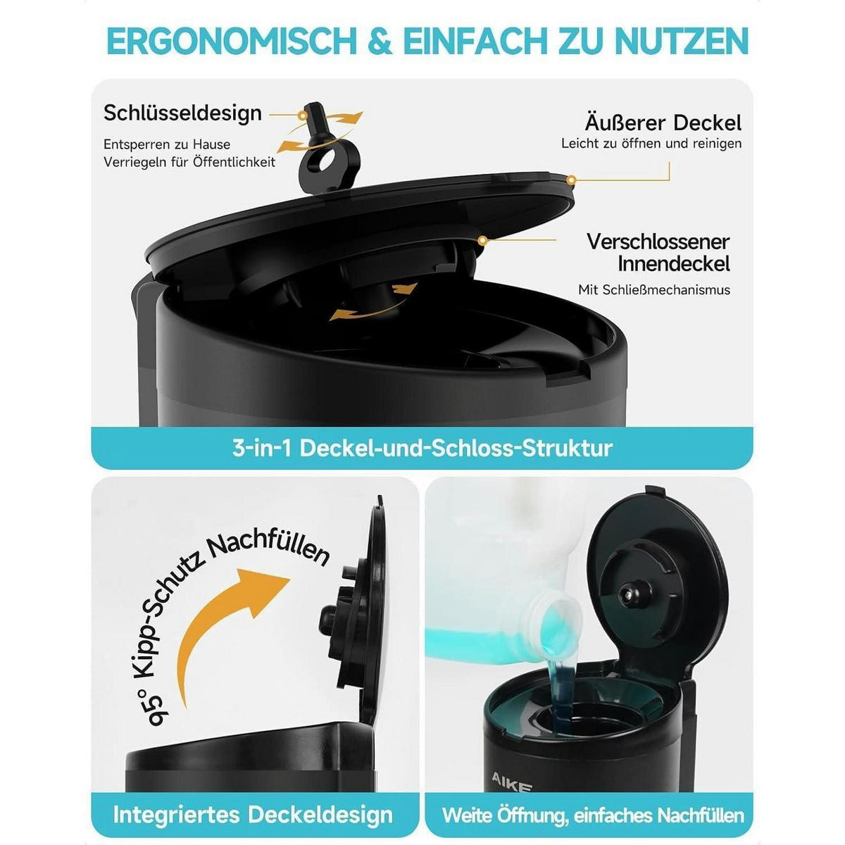 SEIFENSPENDER Automatik Wandmontage 750ml Matt Schwarz Edelstahl - Schwarz, Metall (10.9/23.9/13cm)