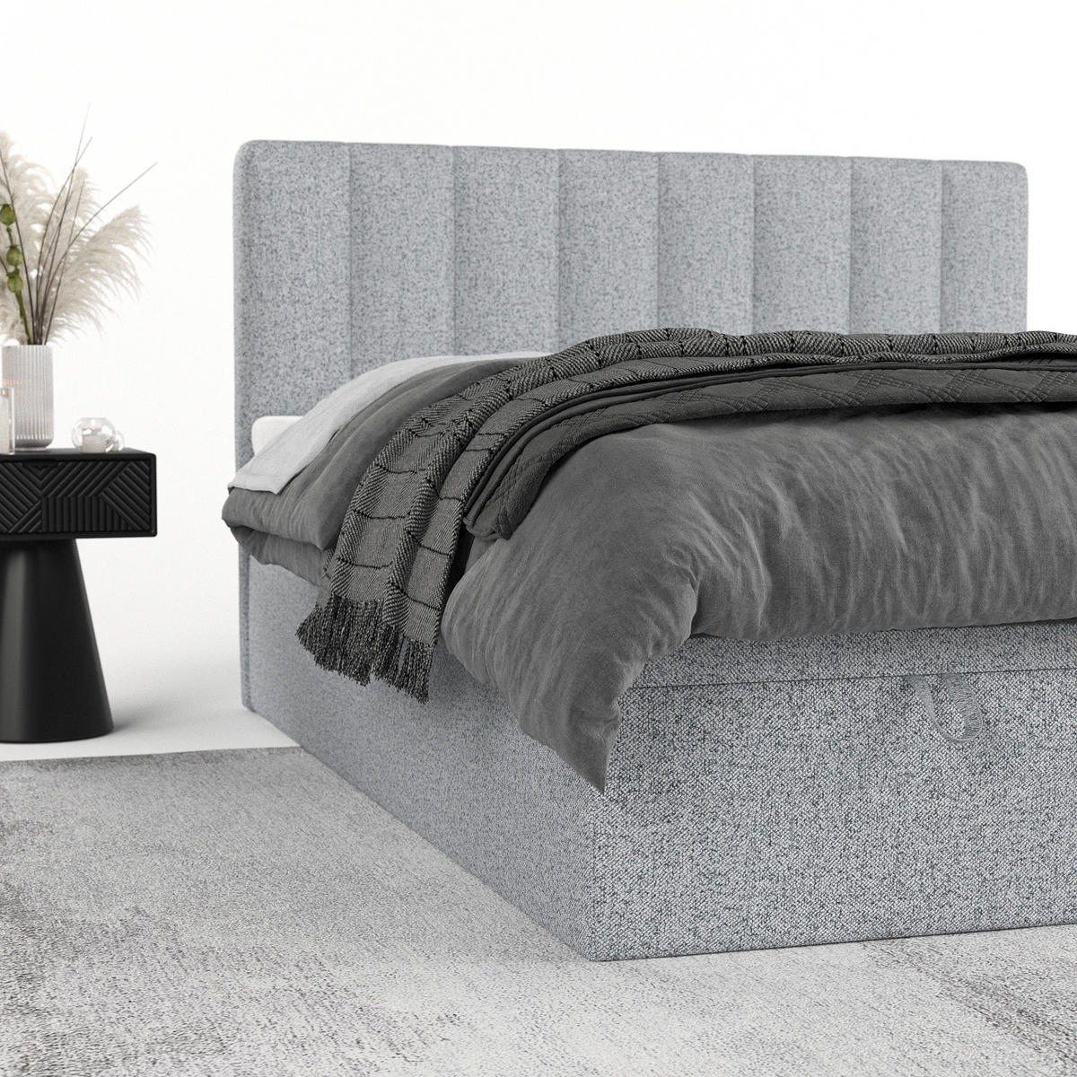 BOXBETT Lume 160/200 cm Grau im Riva Stoff - Schwarz/Grau, Holz/Holzwerkstoff (160/200cm) - AltaBeds