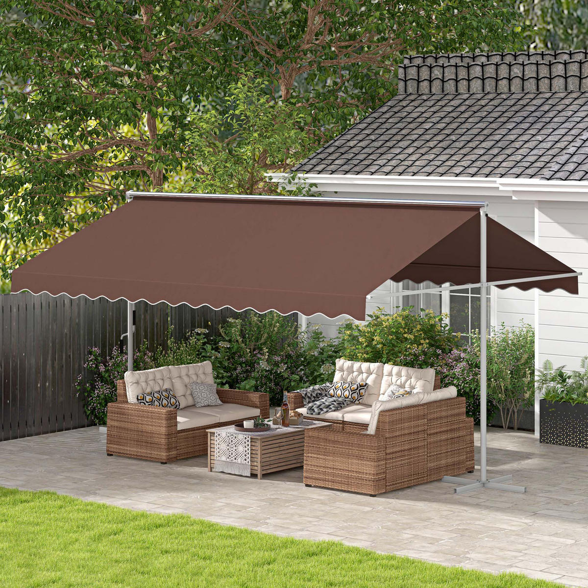 STANDMARKISE Polyester Kaffee - Dunkelbraun, Kunststoff/Metall (340/255/450cm) - Outsunny