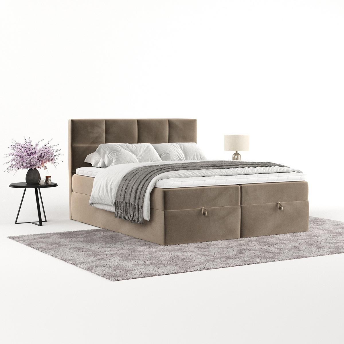 BOXBETT Velto 160/200 cm Taupe im Paros Stoff - Taupe/Schwarz, Holz/Holzwerkstoff (160/200cm) - AltaBeds