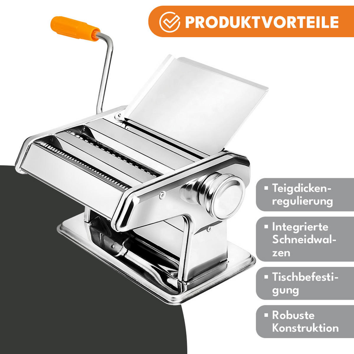 NUDELMASCHINE Manuell mit 6 Teigdicken - Schwarz, Metall (19/14/20cm) - KRUMAD
