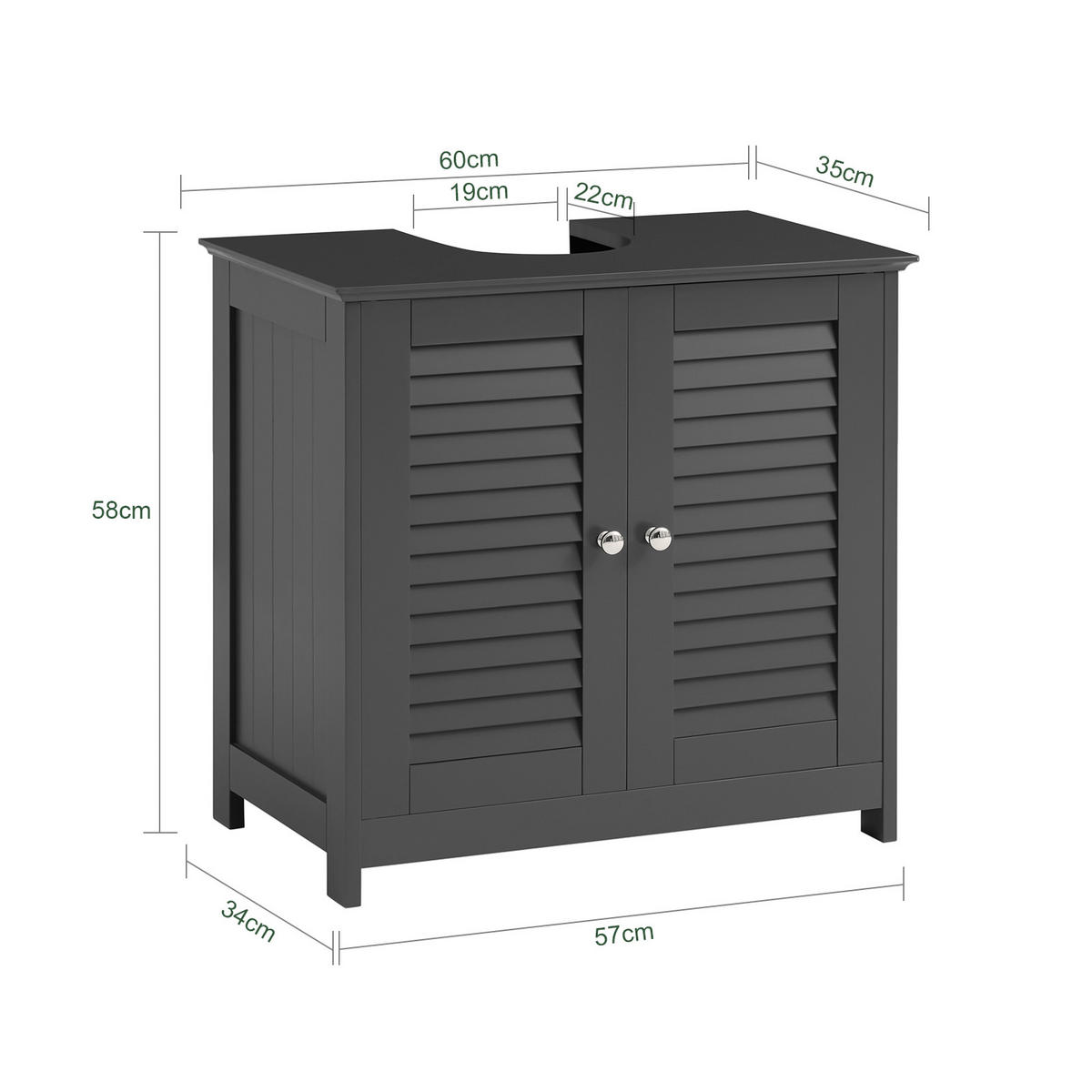 WASCHBECKENUNTERSCHRANK Grau - Grau, Holzwerkstoff (60/58/35cm) - SoBuy