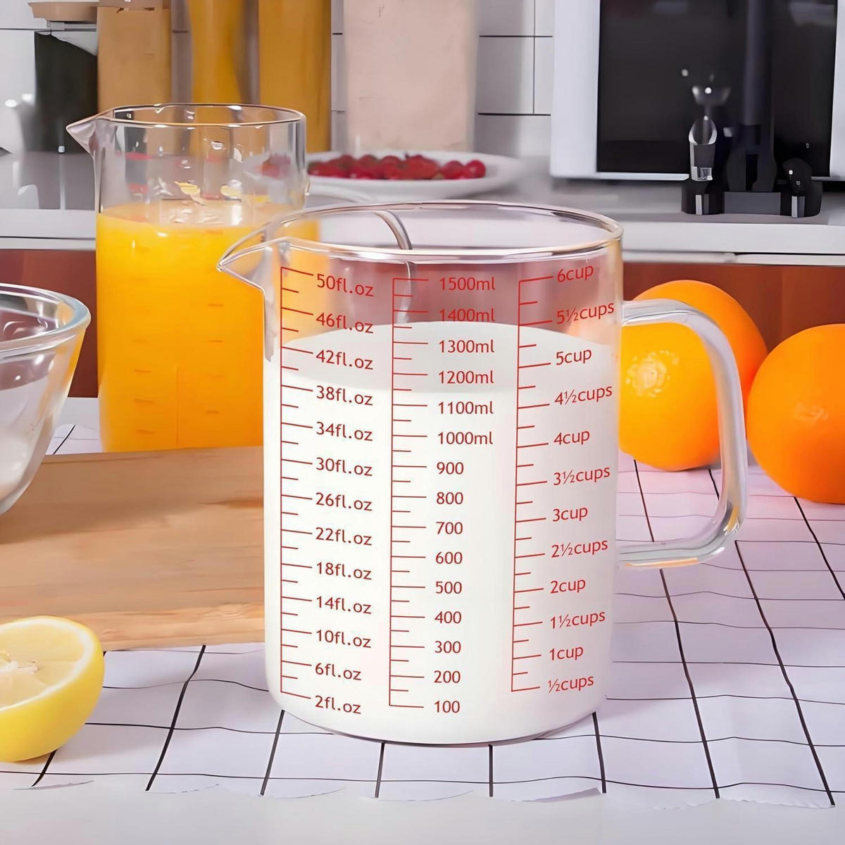 MESSBECHER Glas 1500 ml mit 3 Skalen - Transparent, Glas (1.5L)