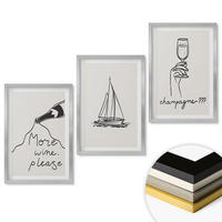 WANDBILDER 3er Set - 40x60 cm Silberner Rahmen - Weinsegelboot-Glas-Linienzeichnung - Silberfarben, Kunststoff (40/60cm) - ArtPrintCave