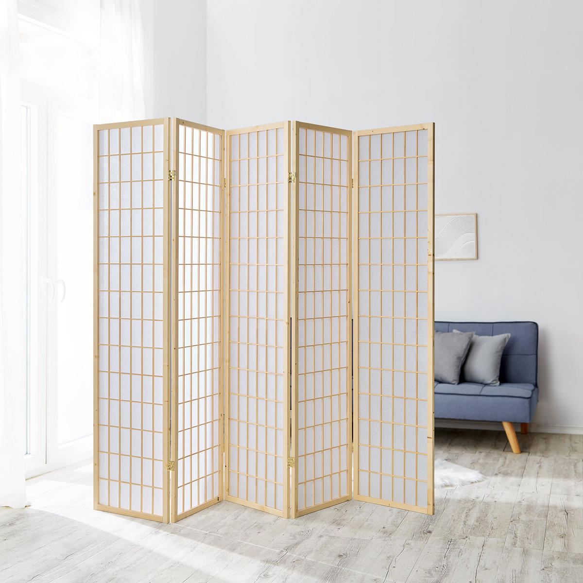 PARAVENT 5-tlg. 220/175 cm Braun Shoji - Braun, Holz (220/175/2cm) - Homestyle4u