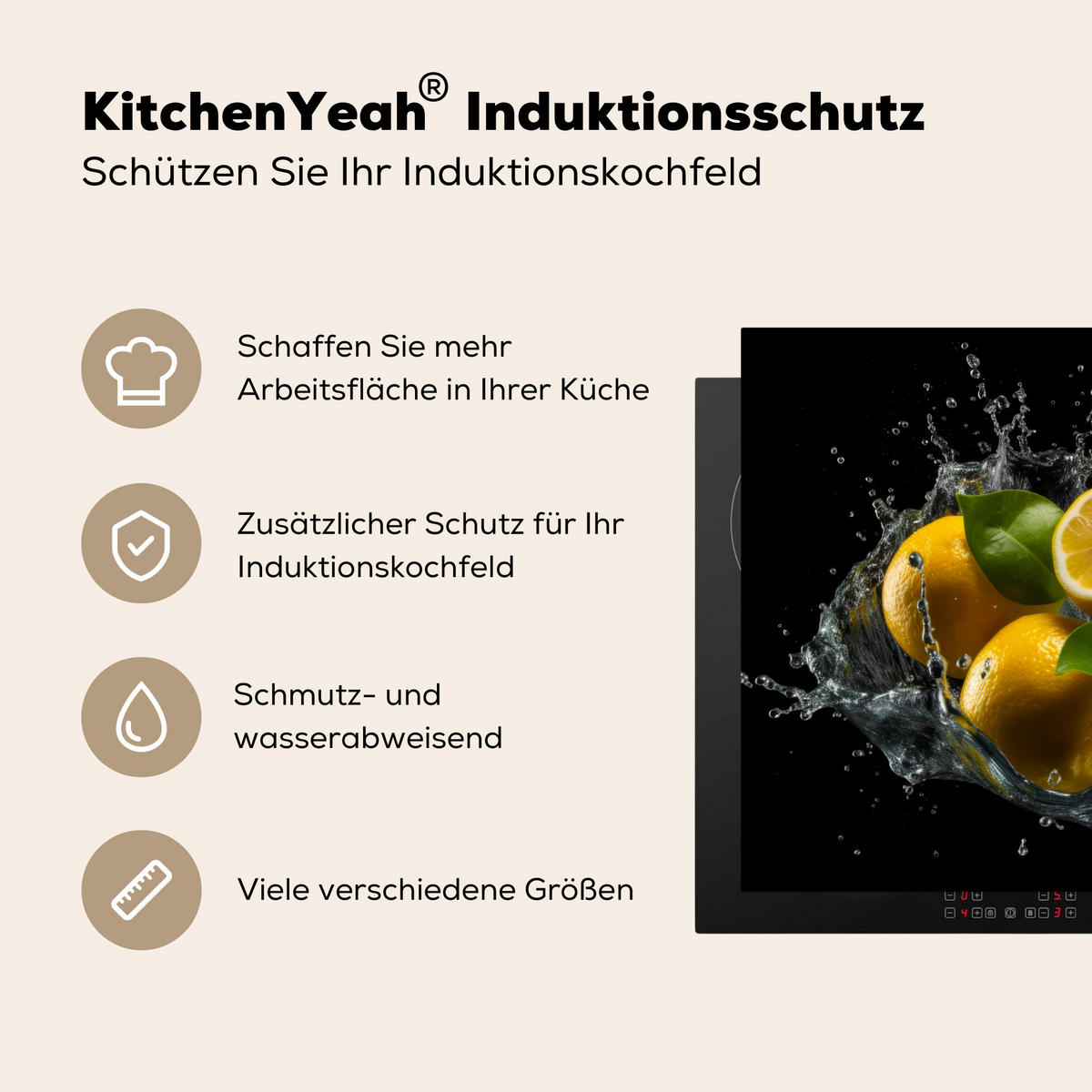 HERDABDECKPLATTE Zitrone - Obst - Gelb - Schwarz 71x52 cm - Gelb, Kunststoff (71/0.2/52cm) - MuchoWow