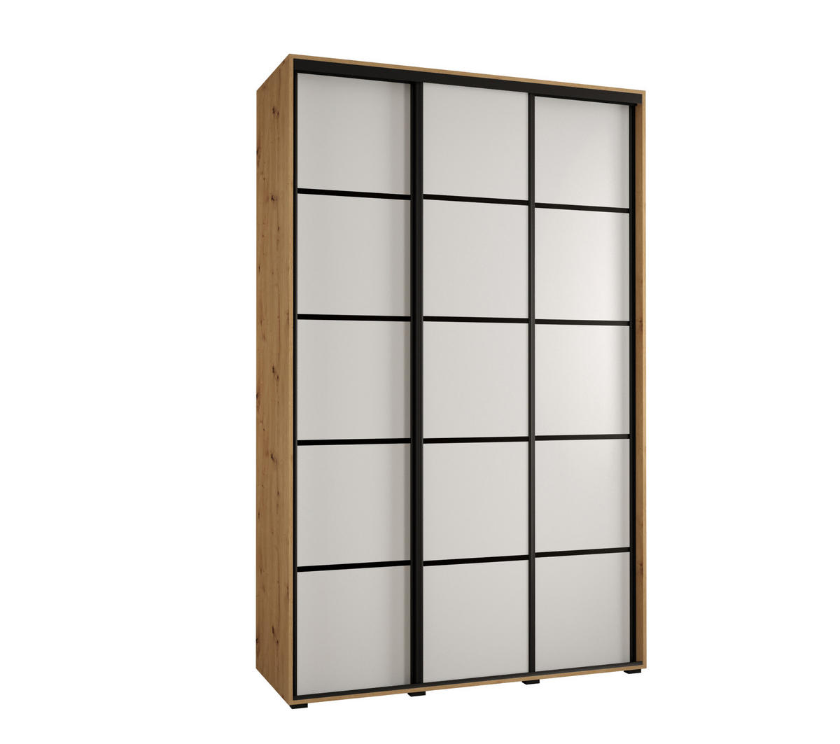 SCHWEBETÜRENSCHRANK 235,2/150/60 3-türig - Schwarz/Weiß, Holz/Metall (150/235/60cm) - Abiks Möbel