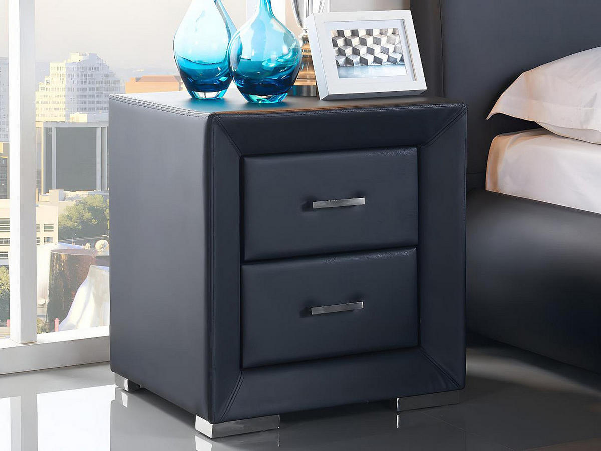 NACHTTISCH mit 2 Schubladen - Kunstleder - Schwarz - CAPITOLE - Schwarz, Leder (51.5/54.5/43cm) - Vente-Unique