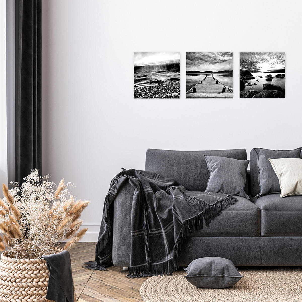 GLASBILD 30×30 cm Strand Schwarz-Weiß - Anthrazit, Glas (30/30cm) - artissimo