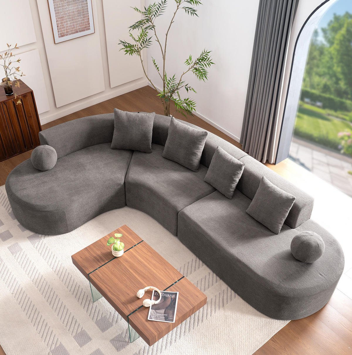 ECKSOFA 327/215/80 cm aus Chenille mit L-Form und montagefreiem Aufbau Grau - Grau, Textil (215/327cm) - Modenvie