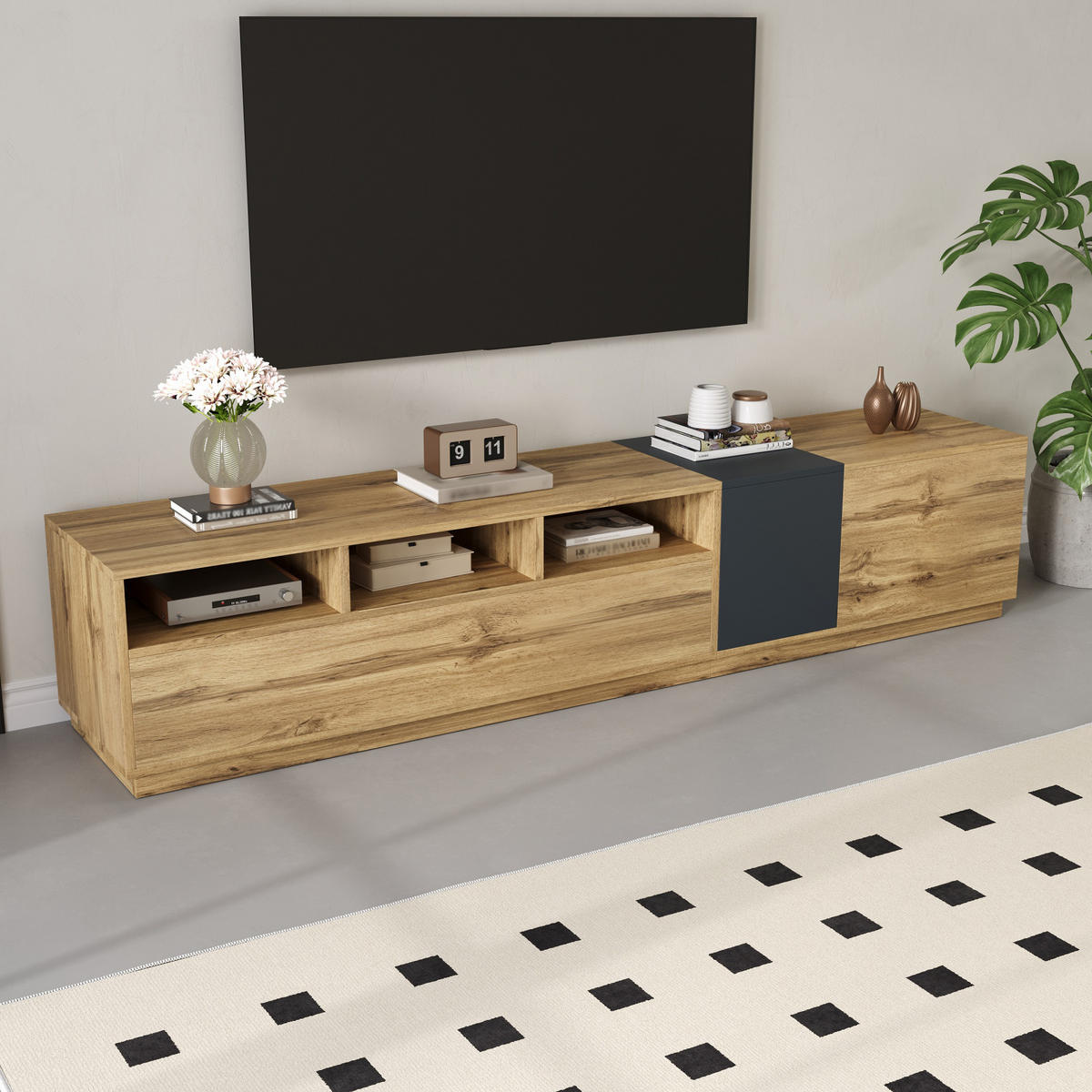 TV-SCHRANK Lowboard 200 cm Kontrast Design - Naturfarben, Holzwerkstoff (200/45/45cm) - Fortuna Lai
