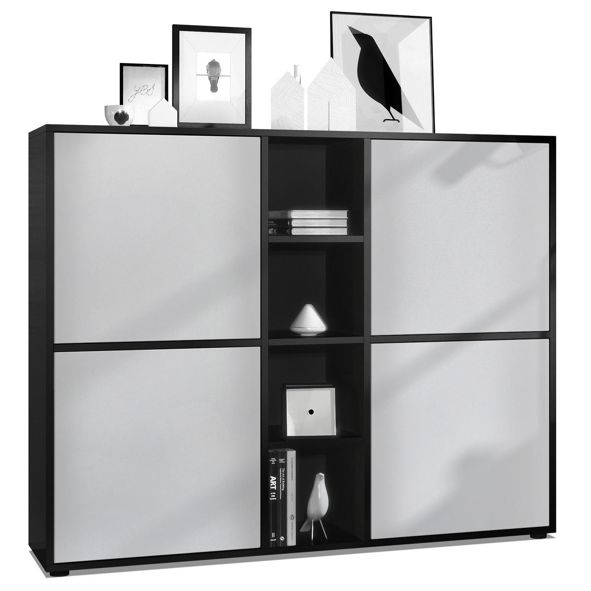 HIGHBOARD Cuba Türen in Hellgrau seidenmatt - Greige, Holzwerkstoff (130.5/105.5/35.5cm) - Vladon