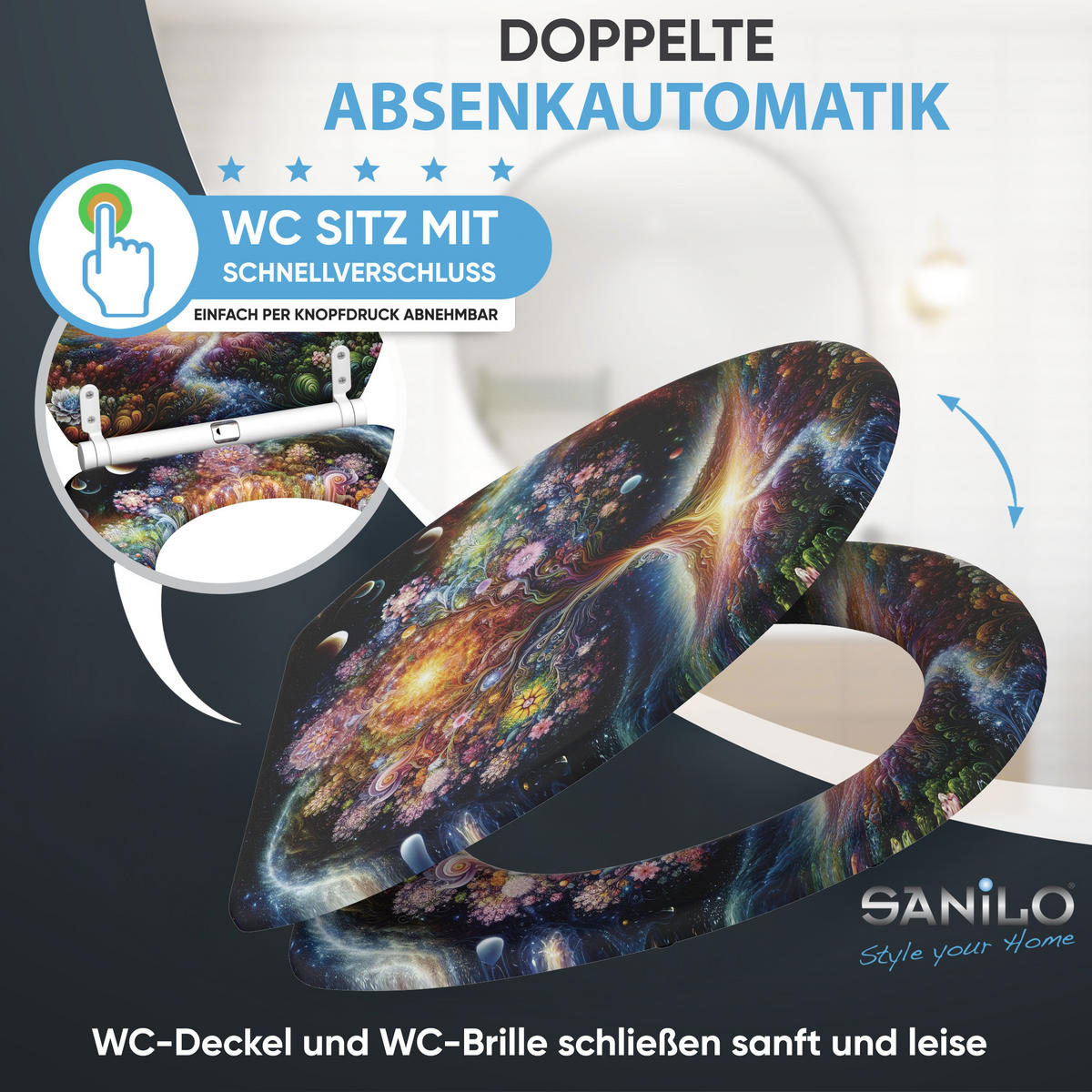 WC-SITZ mit Absenkautomatik & Top Fix Cosmora - Blau, Holzwerkstoff (37.7/5/48cm) - Sanilo
