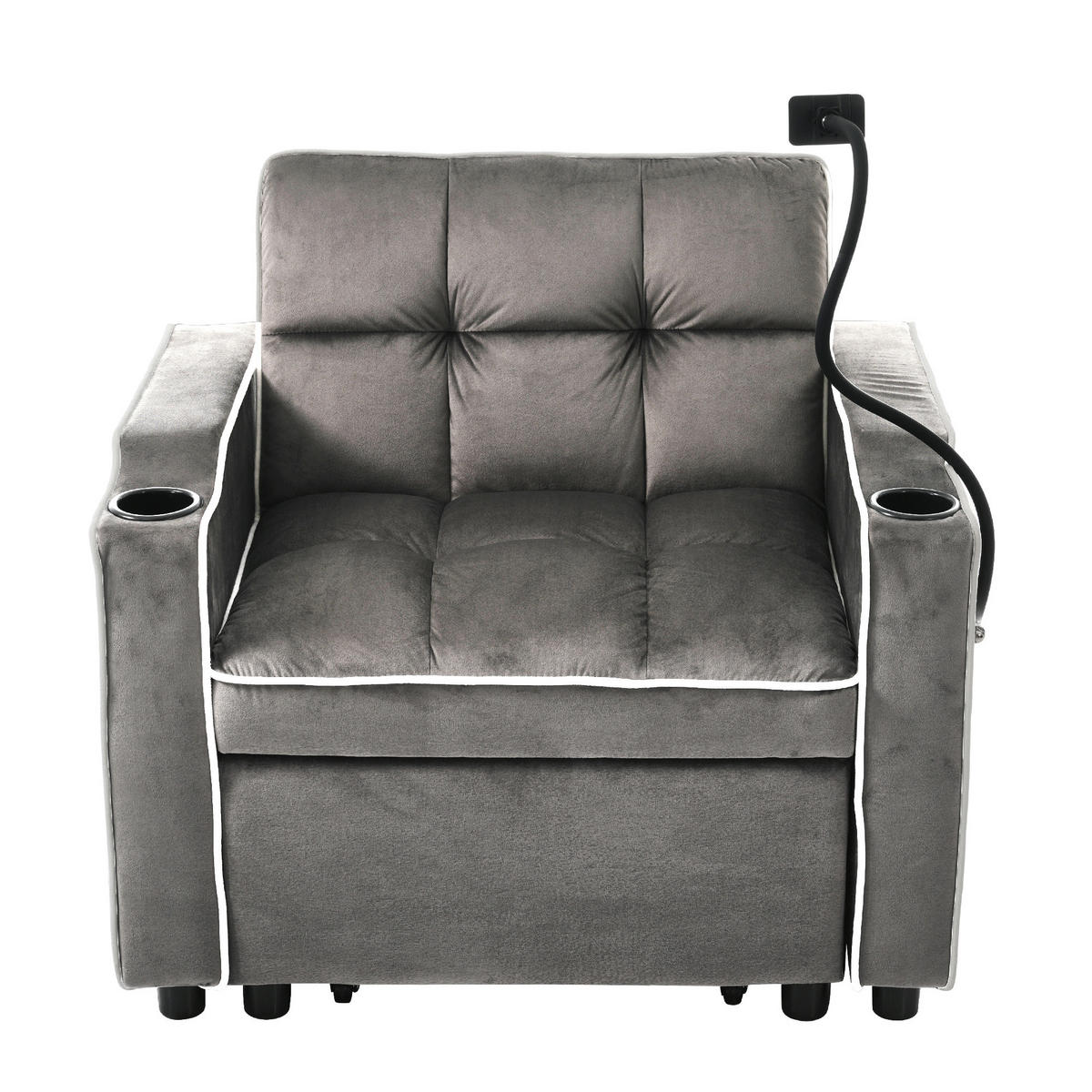 SCHLAFSESSEL Schlafsofa Einzel 3-in-1 83/167/76 cm Dunkelgrau mit Getränkehaltern und Handyhalter - Dunkelgrau, Kunststoff (83/76/167cm) - OKWISH