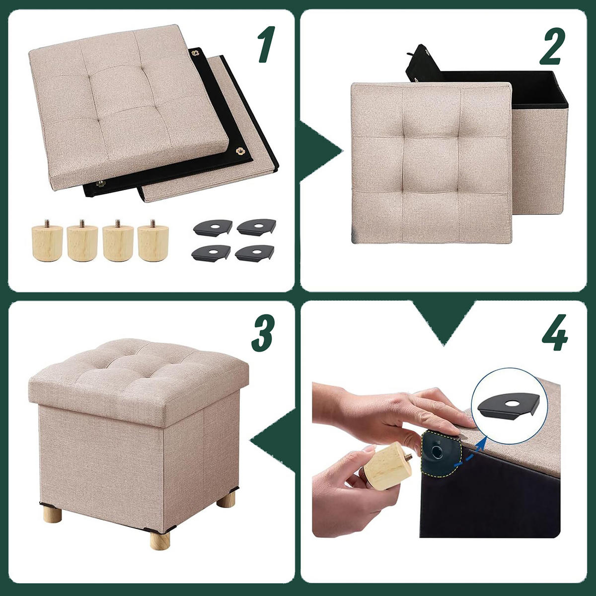 HOCKER - Beige, Holzwerkstoff/Textil (38/38/38cm) - Relaxdays