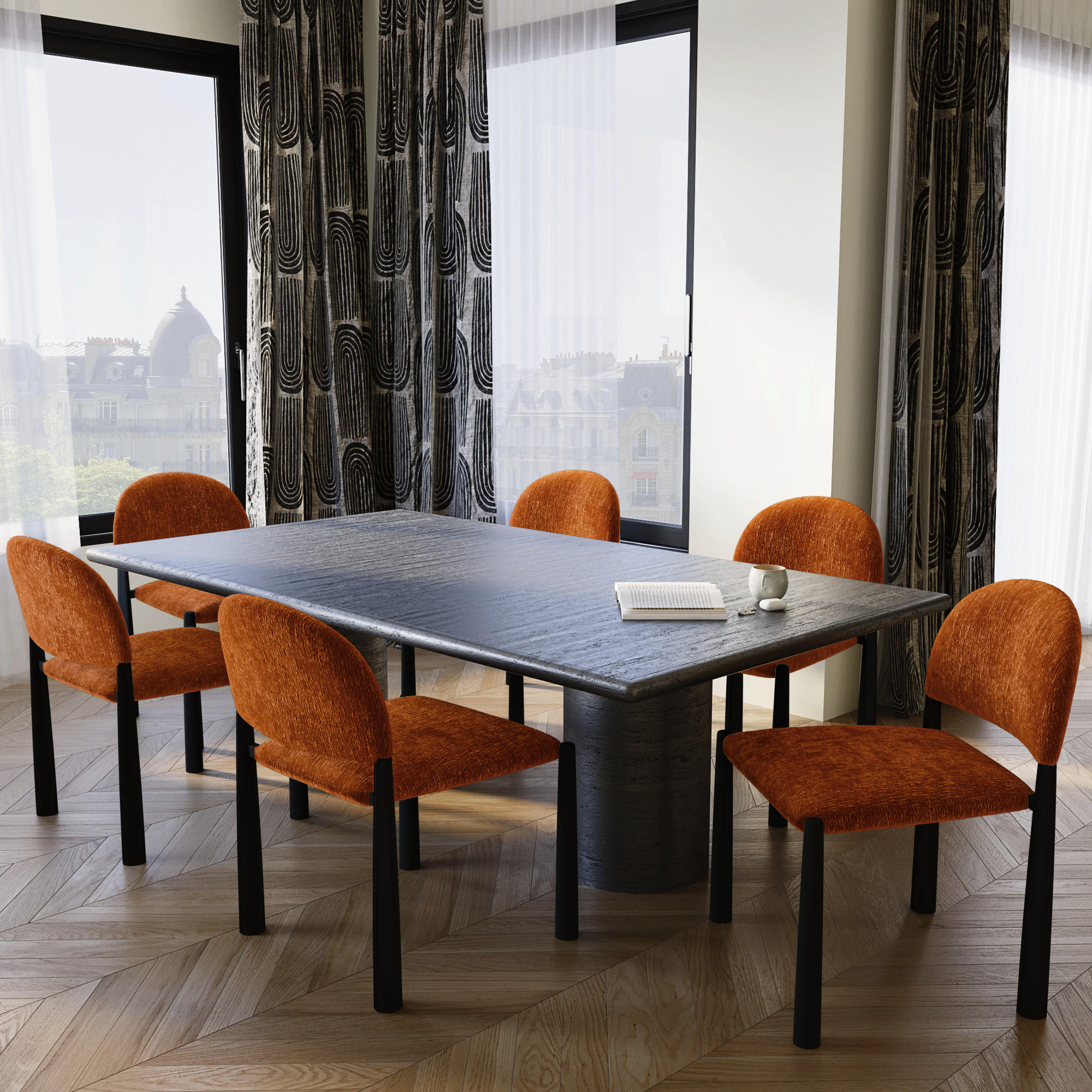 STUHL 2er-Set Texturierter Samt Terracotta 53cm - Dunkelorange/Terracotta, Textil (53/9.4/56.8cm) - Sia Home