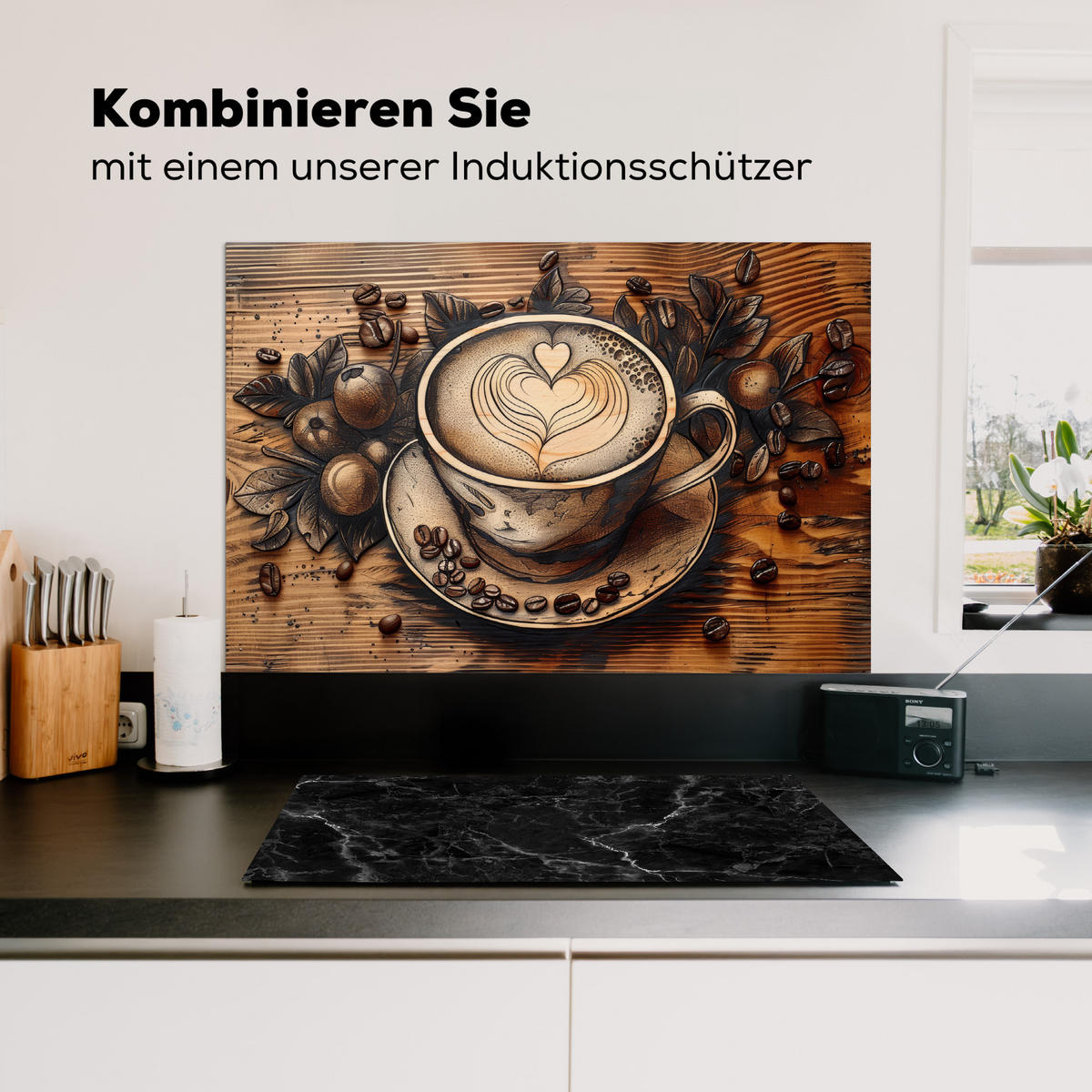 SPRITZSCHUTZ KÜCHE Kaffee - Vintage - Braun - Tasse - Holz 90x60 cm - Cappuccino, Metall (90/0.3/60cm) - MuchoWow