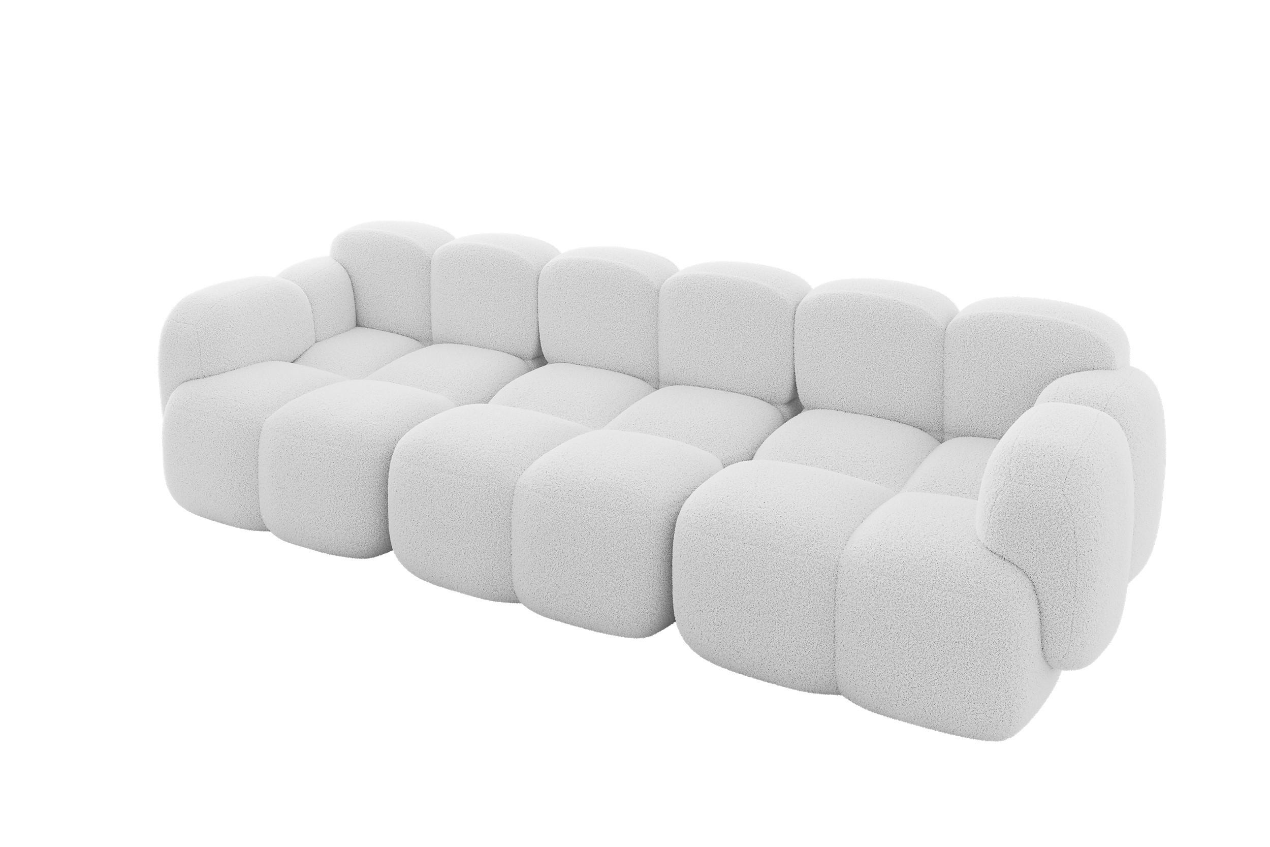 3-SITZER modulares Sofa Miko-S2 300x118x75 cm Weiß Bouclé - Schwarz/Weiß, Holzwerkstoff/Kunststoff (300/75/118cm) - ALTDECOR