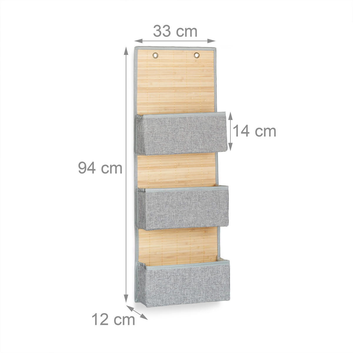 HÄNGEORGANIZER Natur Bambus 3-Fächer - Multicolor, Holz/Wellpappe (33/94/12cm) - Relaxdays