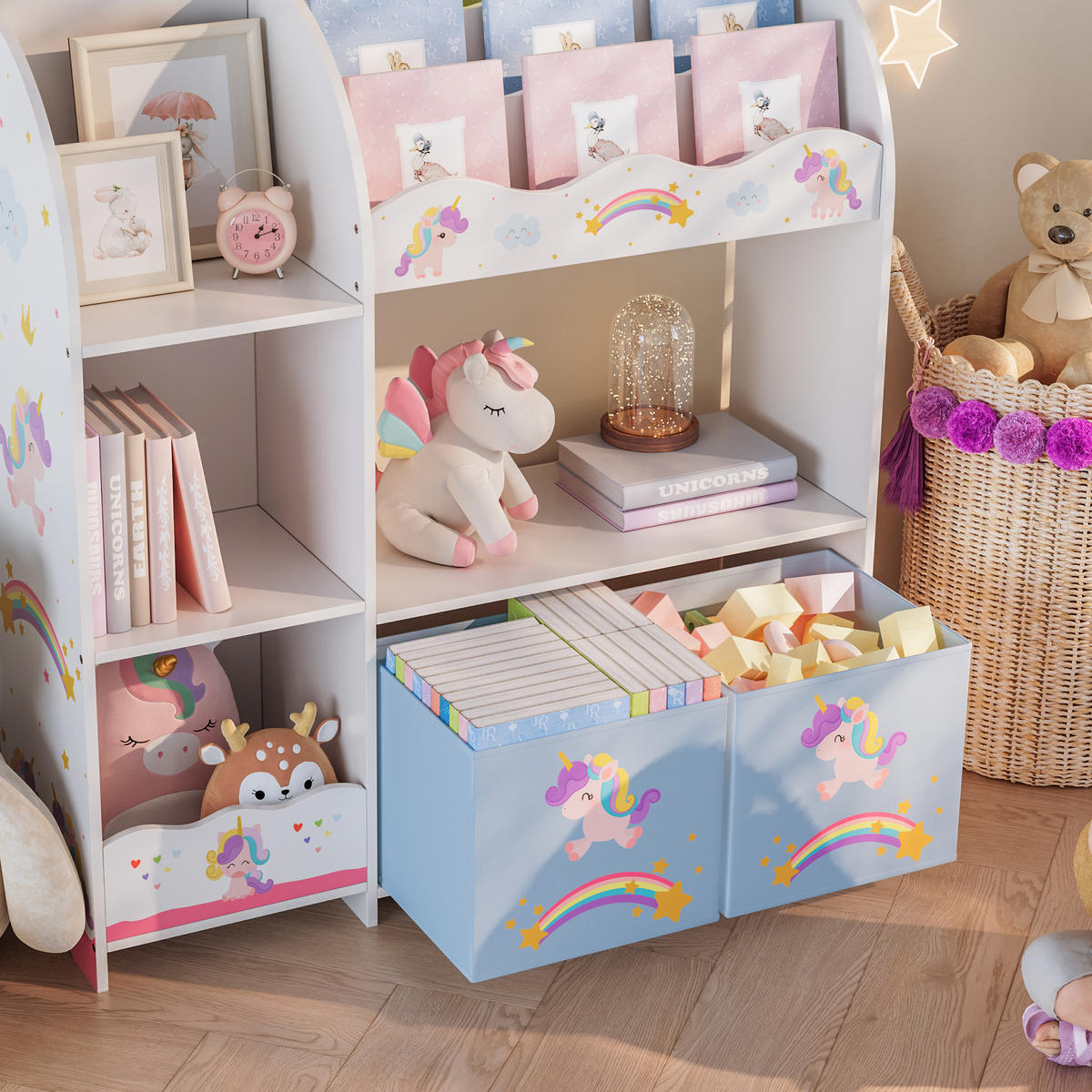 KINDERREGAL Lysekil - Lila/Weiß, Holzwerkstoff (93/100/30cm) - [en.casa]