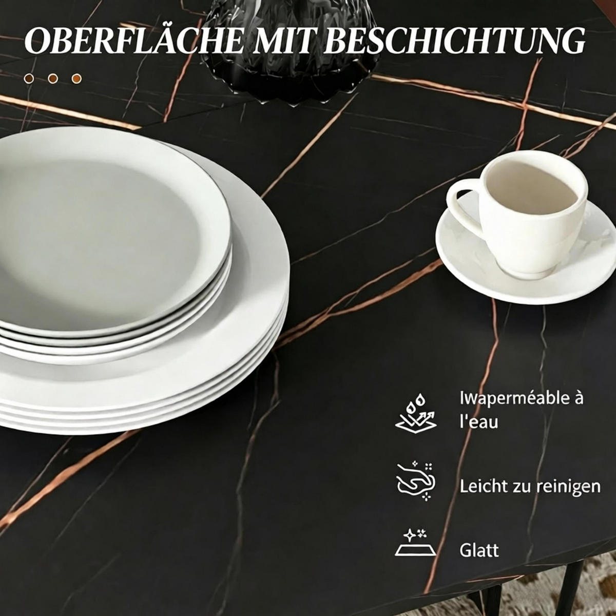 KLAPPTISCH 80-120/80/73 cm mit Rollen DE-39950 Marmoriert Schwarz - Schwarz, Holzwerkstoff (80/120/73cm) - ComfortXL