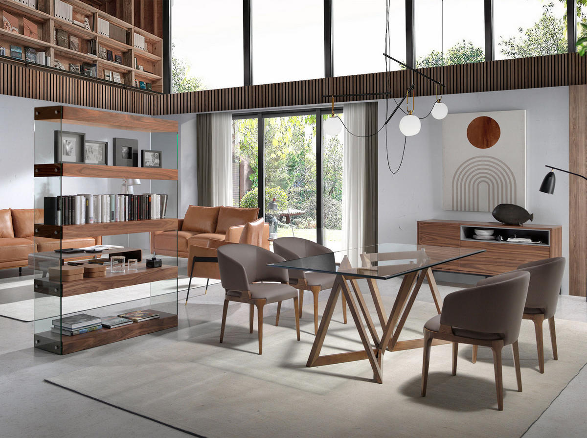 REGAL Regal aus Nussbaum und Glas 122/38/183 cm - Transparent/Walnussfarben, Glas/Holz (122/183/38cm) - ANGEL CERDA