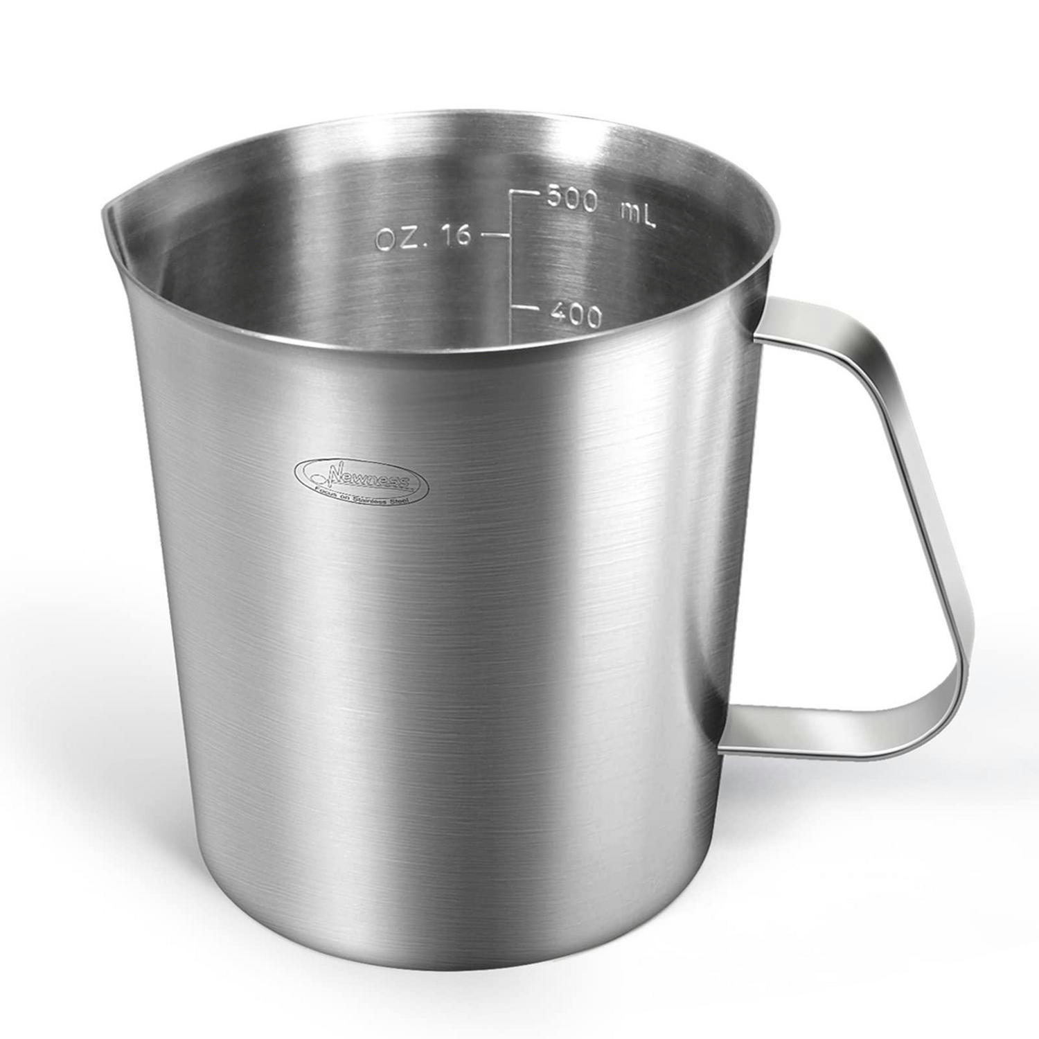 MESSBECHER Edelstahl 500 ml mit 3 Messskalen - Silberfarben, Metall (0.5L)