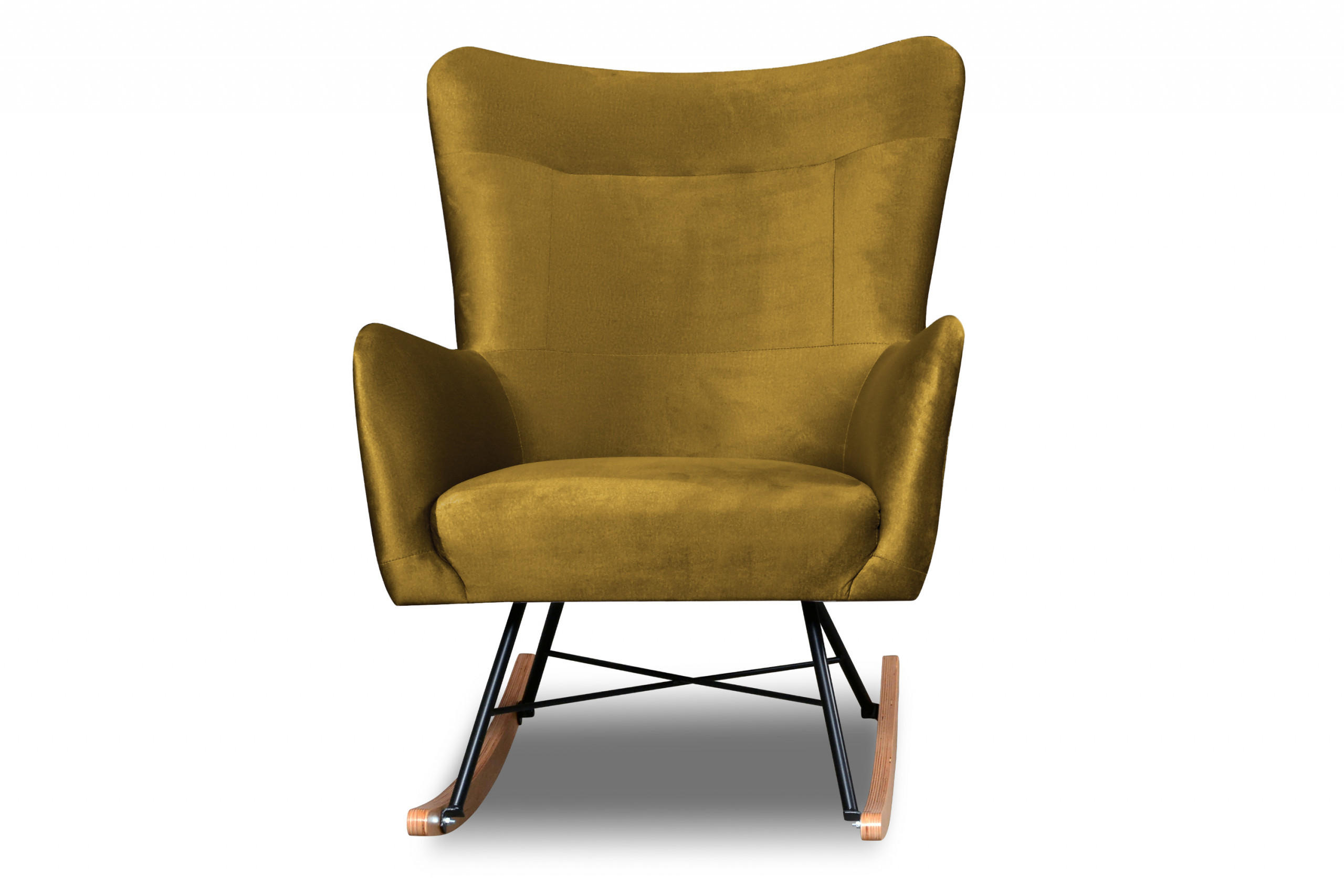SCHAUKELSESSEL ADDUCTI pflegeleichter Veloursstoff, Gelb - Eichefarben/Gelb, Holz/Textil (75/94/112cm) - KONSIMO®