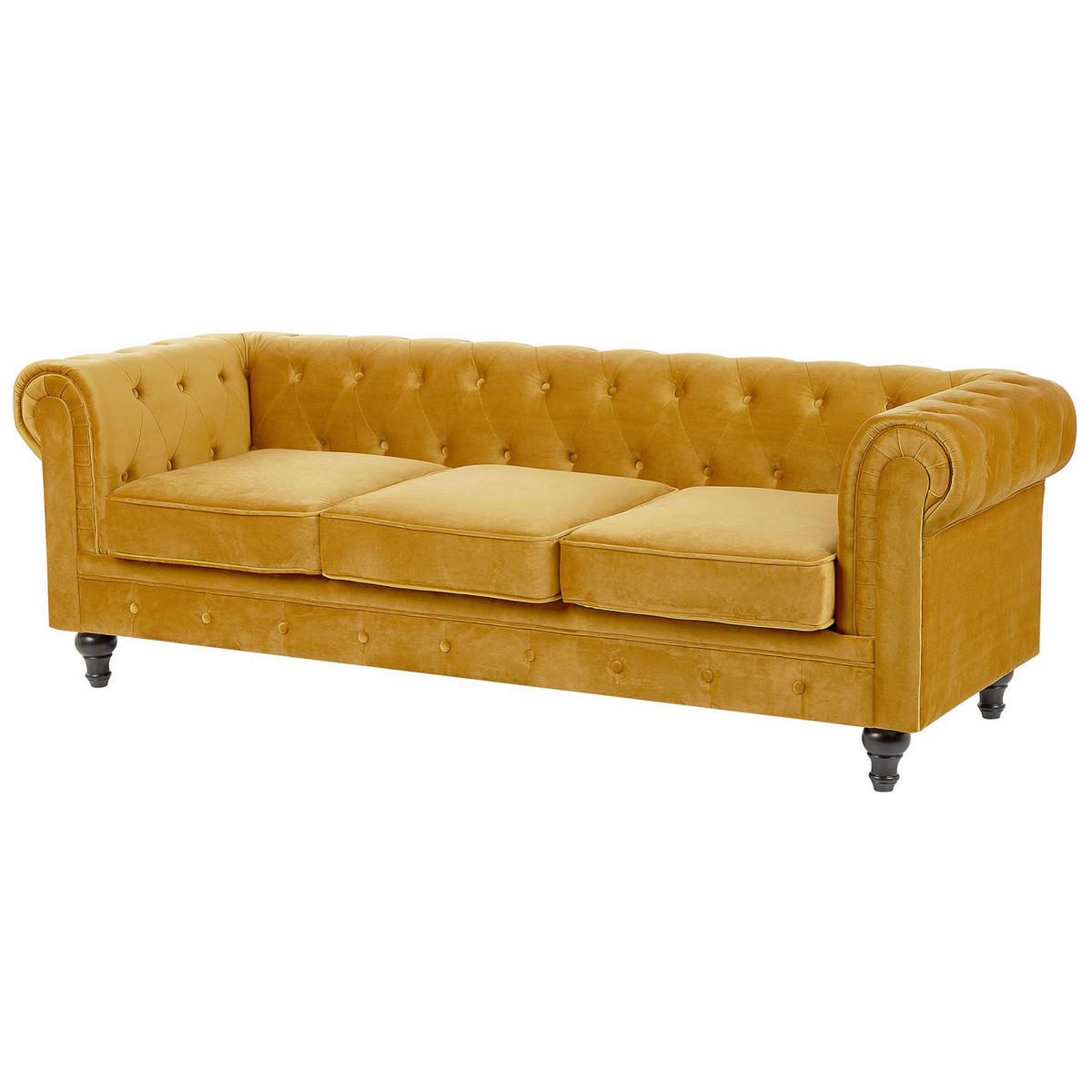SOFA-SET 4-sitzer Samtstoff Gelb Chesterfield - Goldfarben, Textil (201/70/75cm) - Beliani