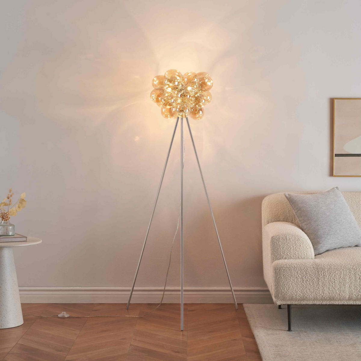 STEHLEUCHTE Bartali, Bernsteinfarben und verchromt, 150cm - Goldfarben, Glas (150/38/150cm) - KOSILUM