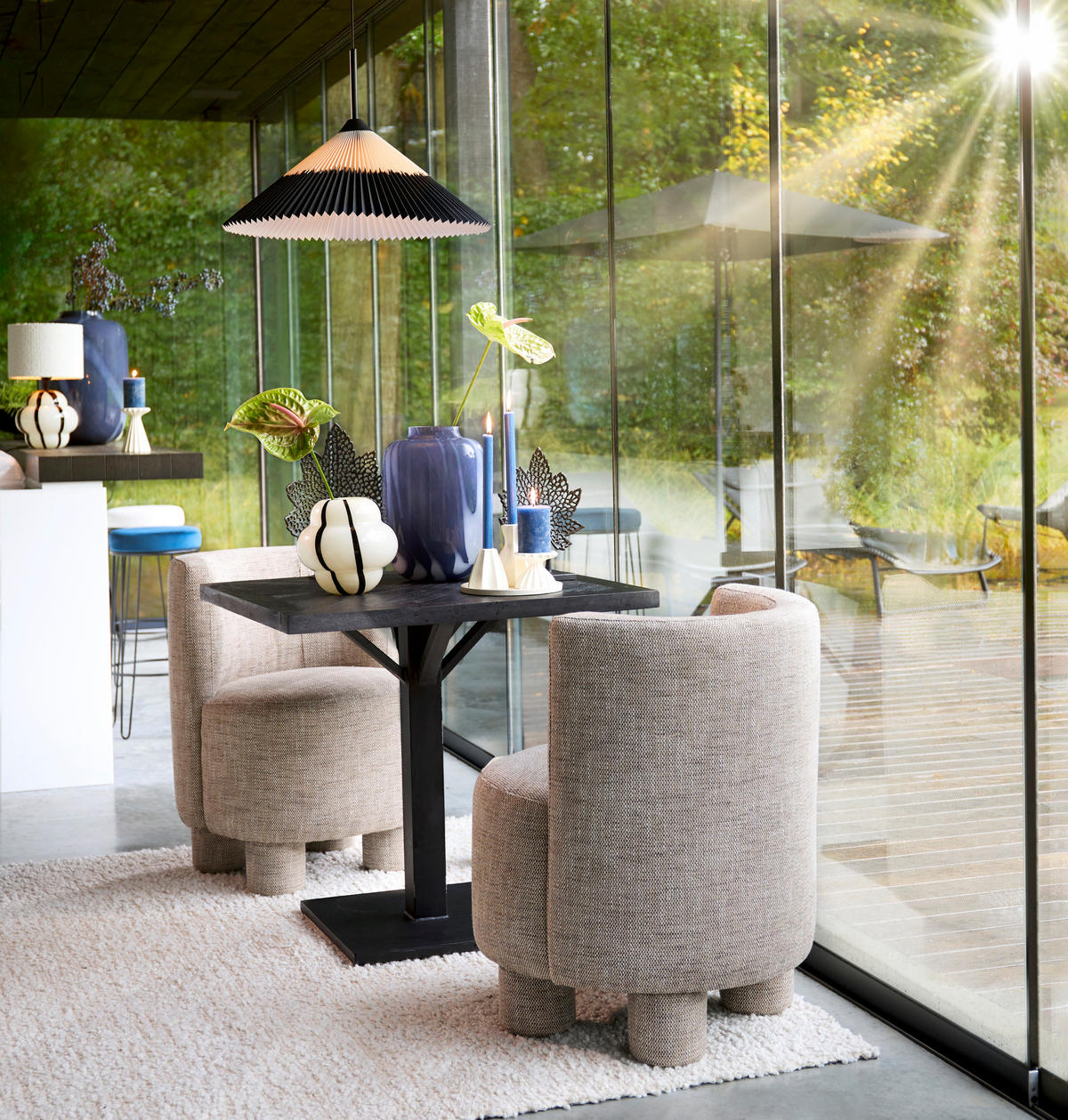 PLEAT - - 60/60/23 cm - Schwarz, Textil (60/60/23cm) - Light & Living