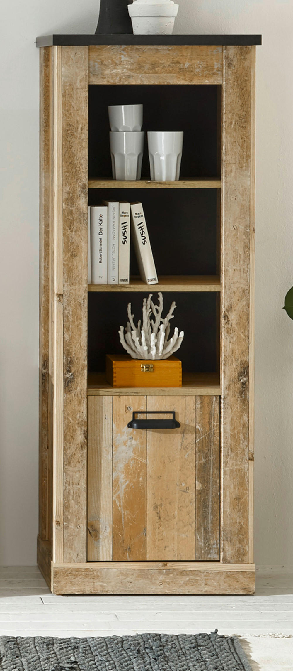 REGALSCHRANK Used Wood hell, anthrazit 51 cm, Regal mit Soft-Close - Anthrazit/Schwarz, Holzwerkstoff/Metall (51/146/38cm) - Furn.Design