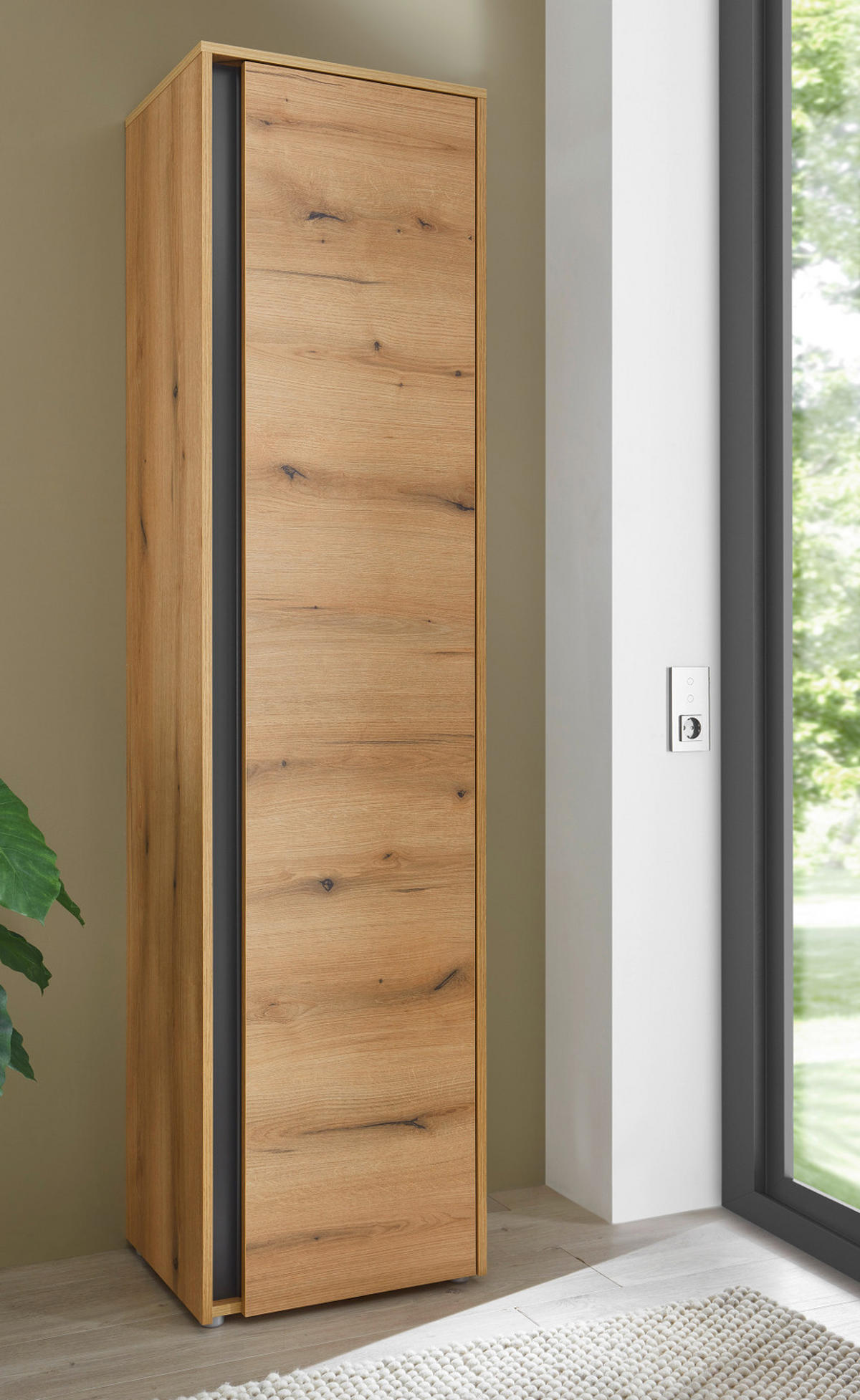 SCHUHSCHRANK Evoke Eiche, grau Flurschrank 50 x 200 cm mit 10 Fächern - Eichefarben/Schwarz, Holzwerkstoff/Kunststoff (50/200/40cm) - Furn.Design