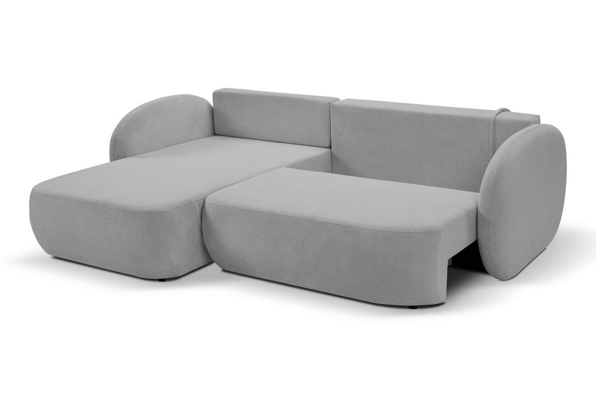 ECKSOFA AMICO L-S Hellgrau Geflochtener Stoff mit Schlaffunktion - Hellgrau, Holz (248/174cm) - MASSENO