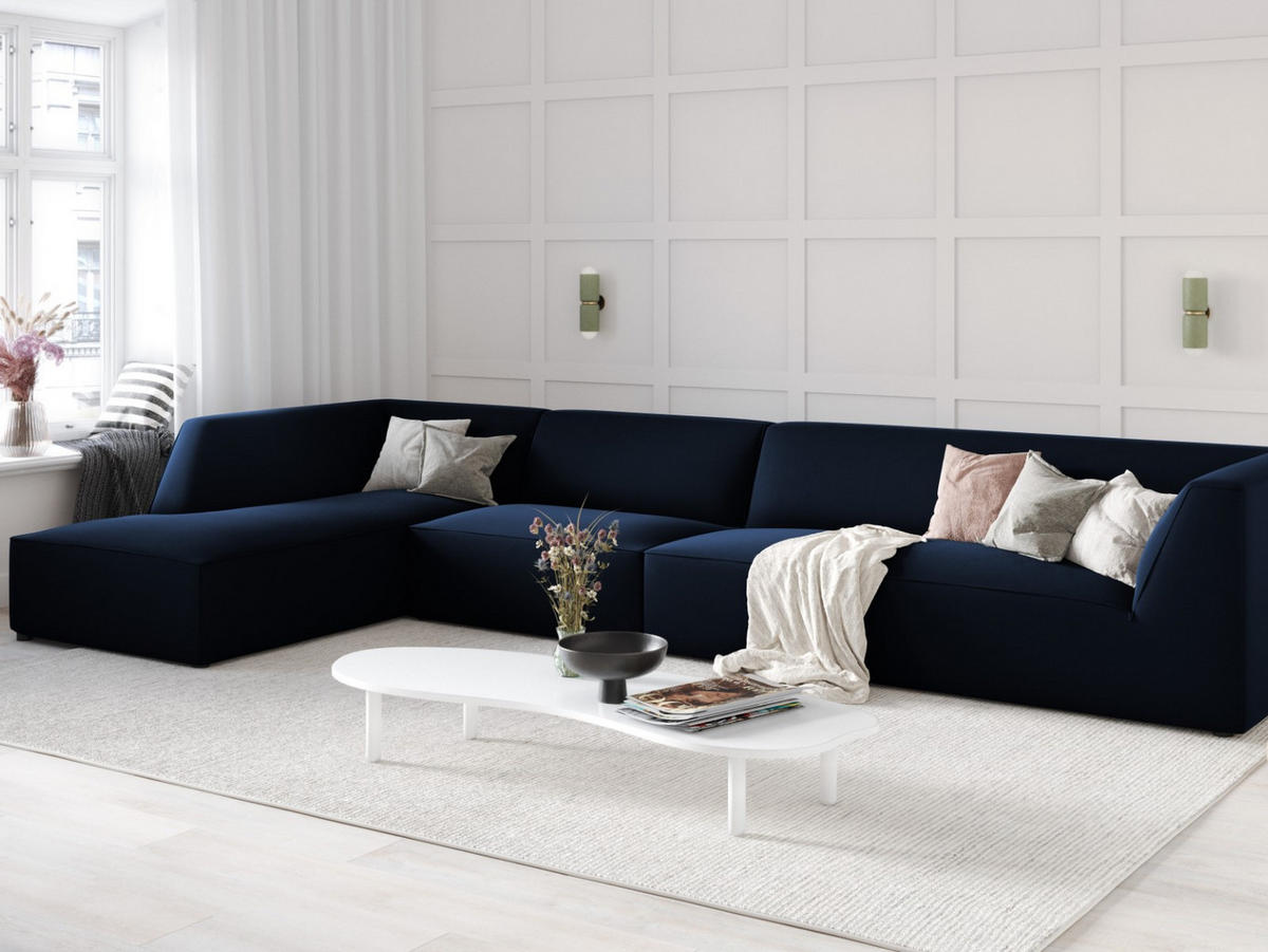 ECKSOFA links Ruby aus Samt königsblau 5 Sitzplätze - Blau, Textil (180/366cm) - Micadoni