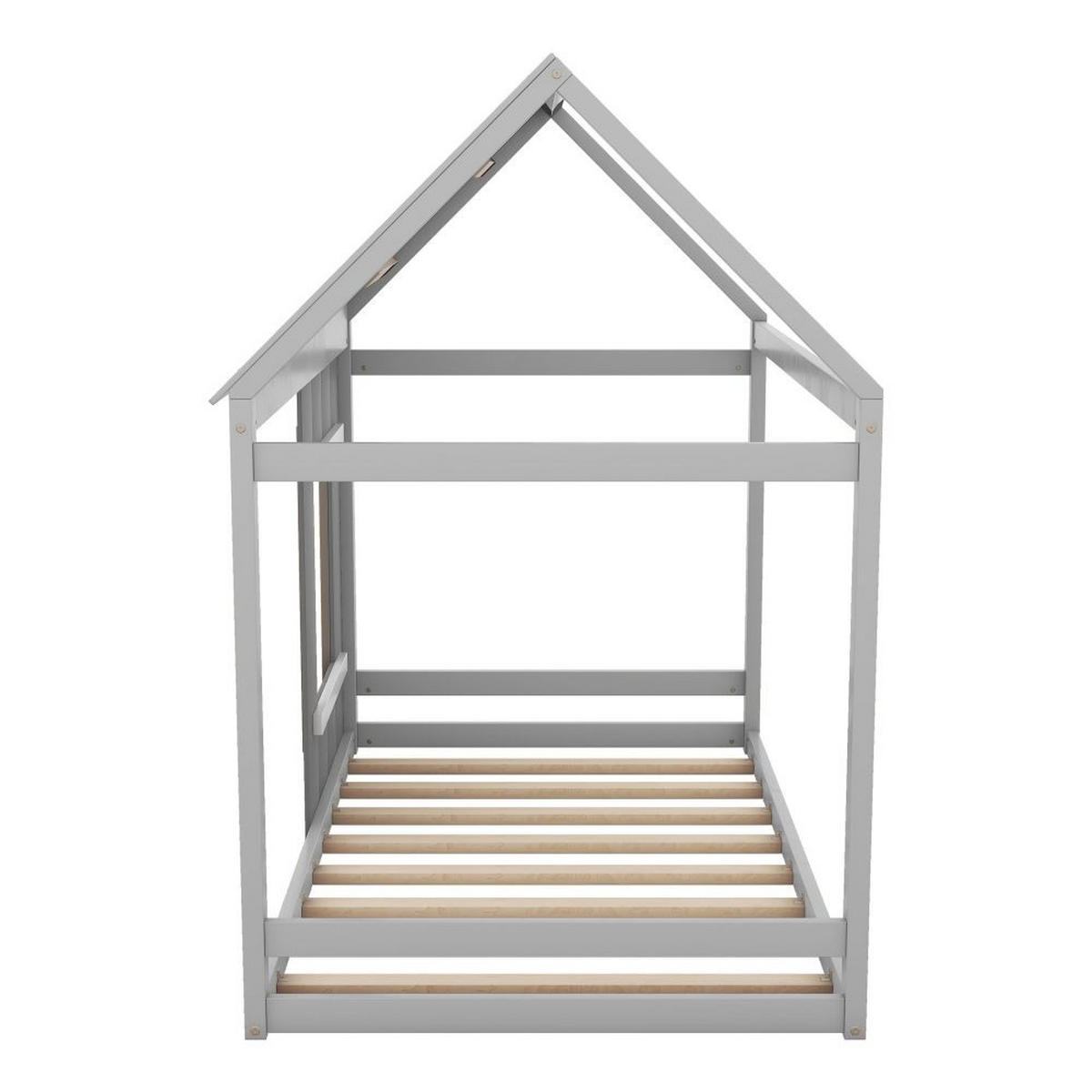 HAUSBETT 90/200 cm in Dunkelgrau und Hellgrau mit Fenster - Grau, Holz (90/200cm) - KOMHTOM