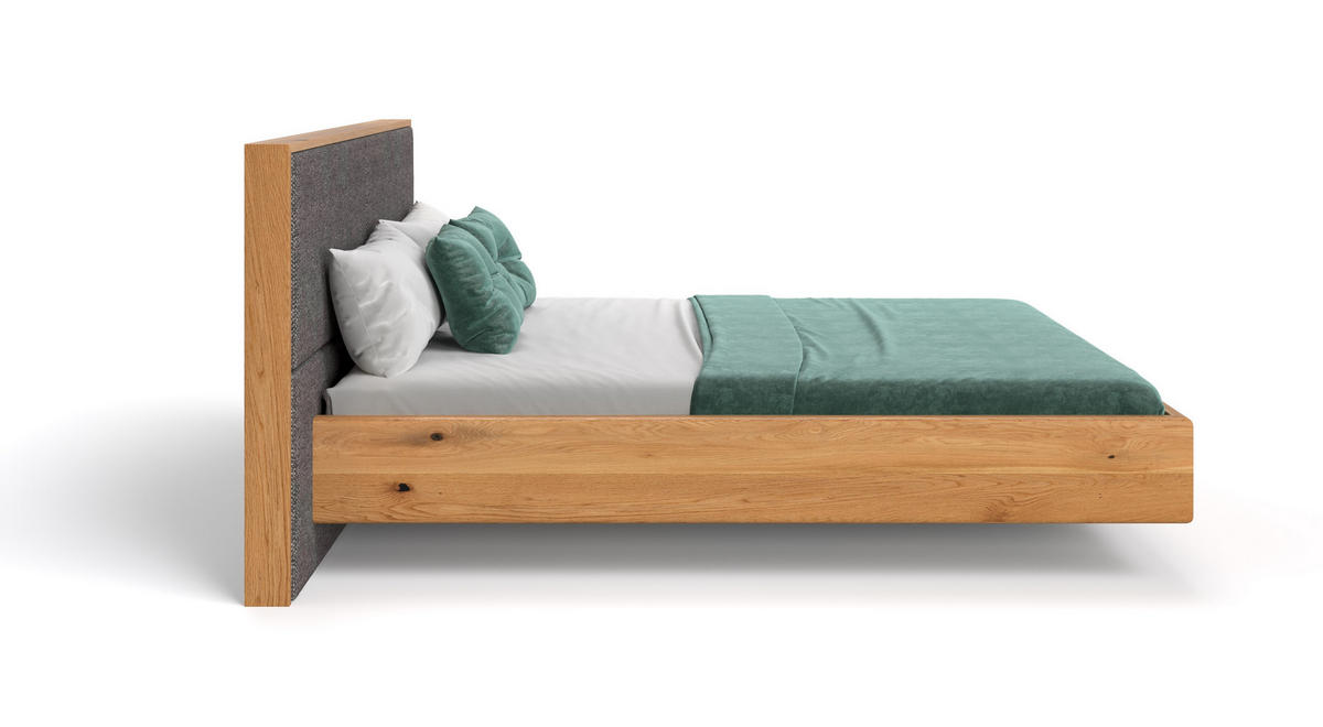 MASSIVHOLZBETT schwebend Dome aus Eiche 180x220 cm, Storm 97 (Grau) - Eichefarben/Braun, Holz (180/220cm) - Danzz