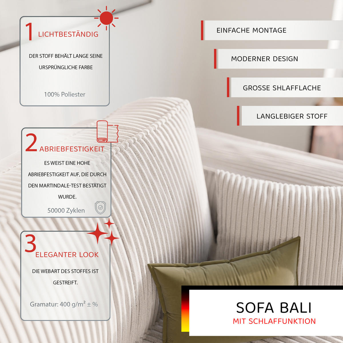 SOFA mit Schlaffunktion und Bettkasten, Beige - Beige, Holzwerkstoff/Textil (240/84/105cm) - Idohome